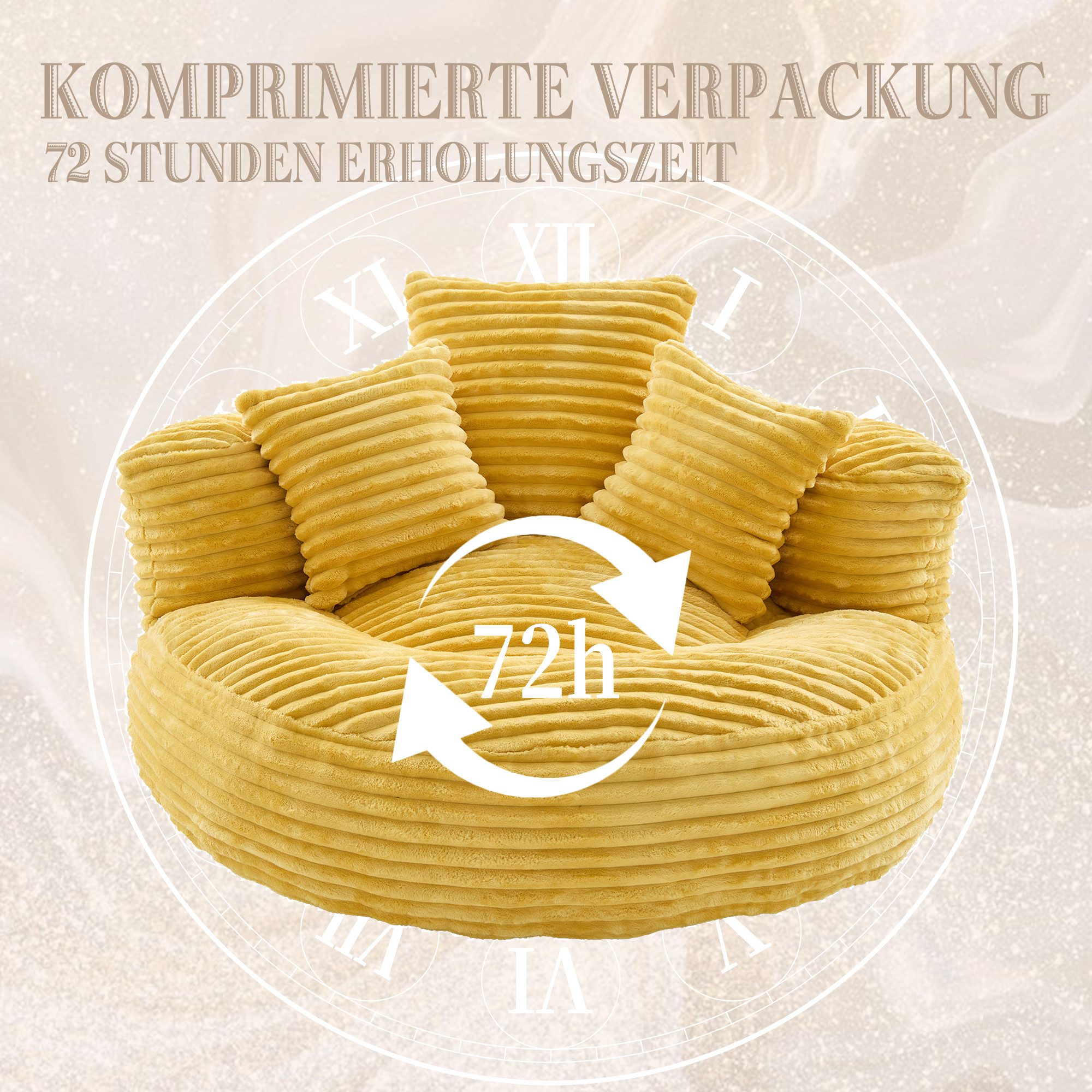 REDOM Sitzsack Einzelsofa, Wohnzimmer Sofa (aus Cordstoff mit hoher Rückenlehne und drei Kissen)