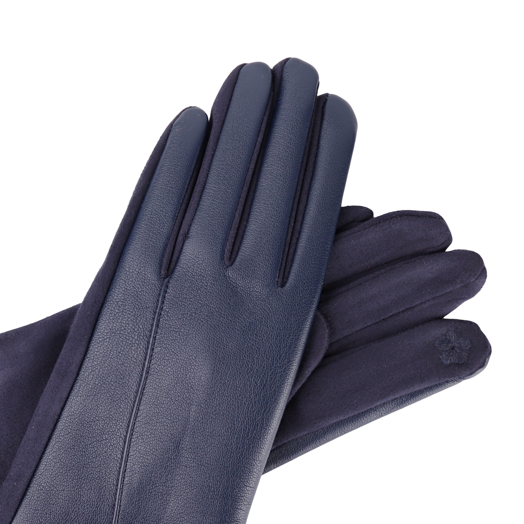 weich für Winter MIRROSI oder Veganleder Lederhandschuhe Handschuhe und gefüttert ONESIZE warm ideal Herbst Damen sehr Warm Navy Touchscreen aus