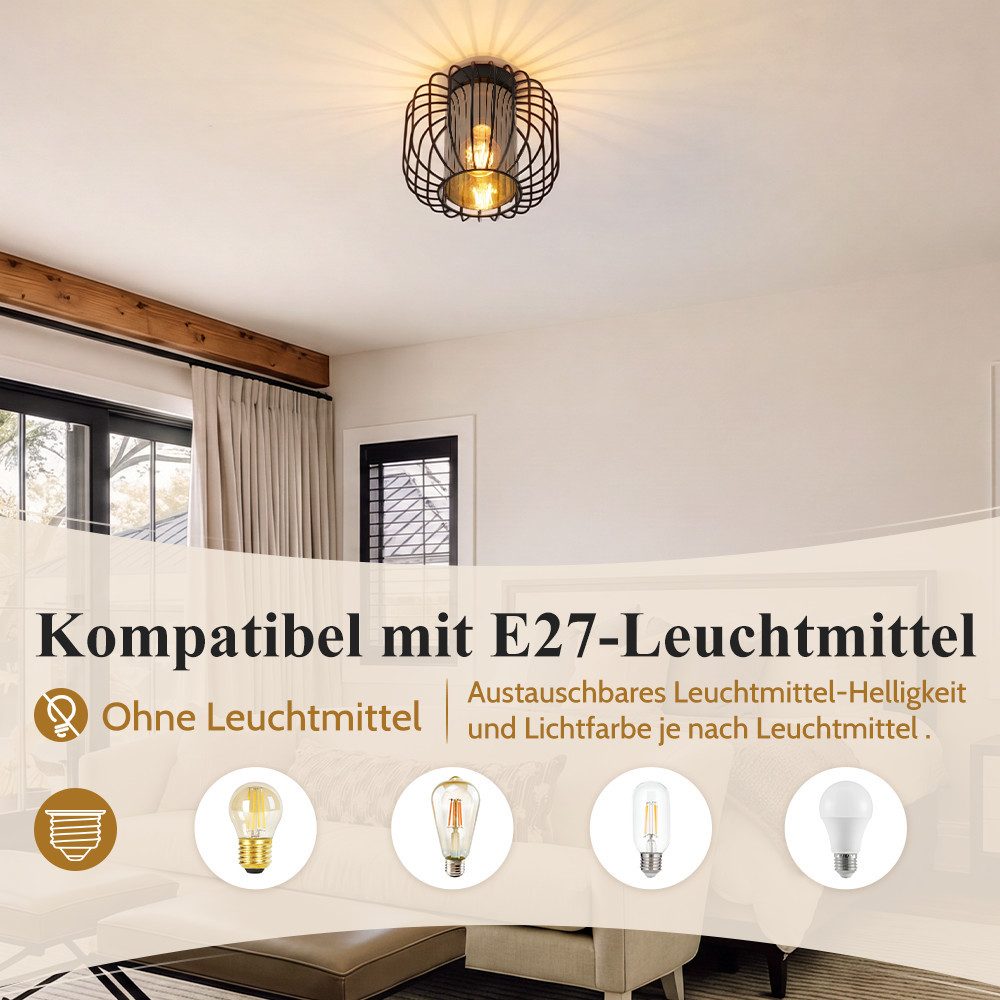 Nettlife Deckenleuchte Vintage 1 flammig E27 schwarzes Metall Glas Schirm Industrial Style, ohne Leuchtmittel, für Flur Schlafzimmer Küche Büro – Bild 4 von 5