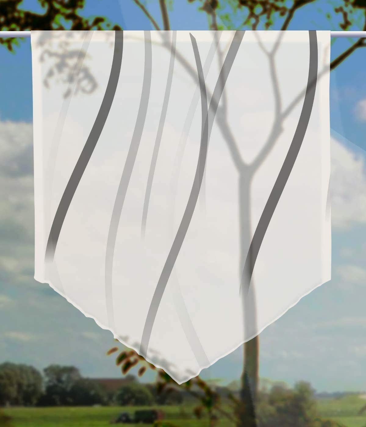 Scheibengardine Scheibenhänger Spitz Mohnblume vertic grau, blanco gardinen-for-life