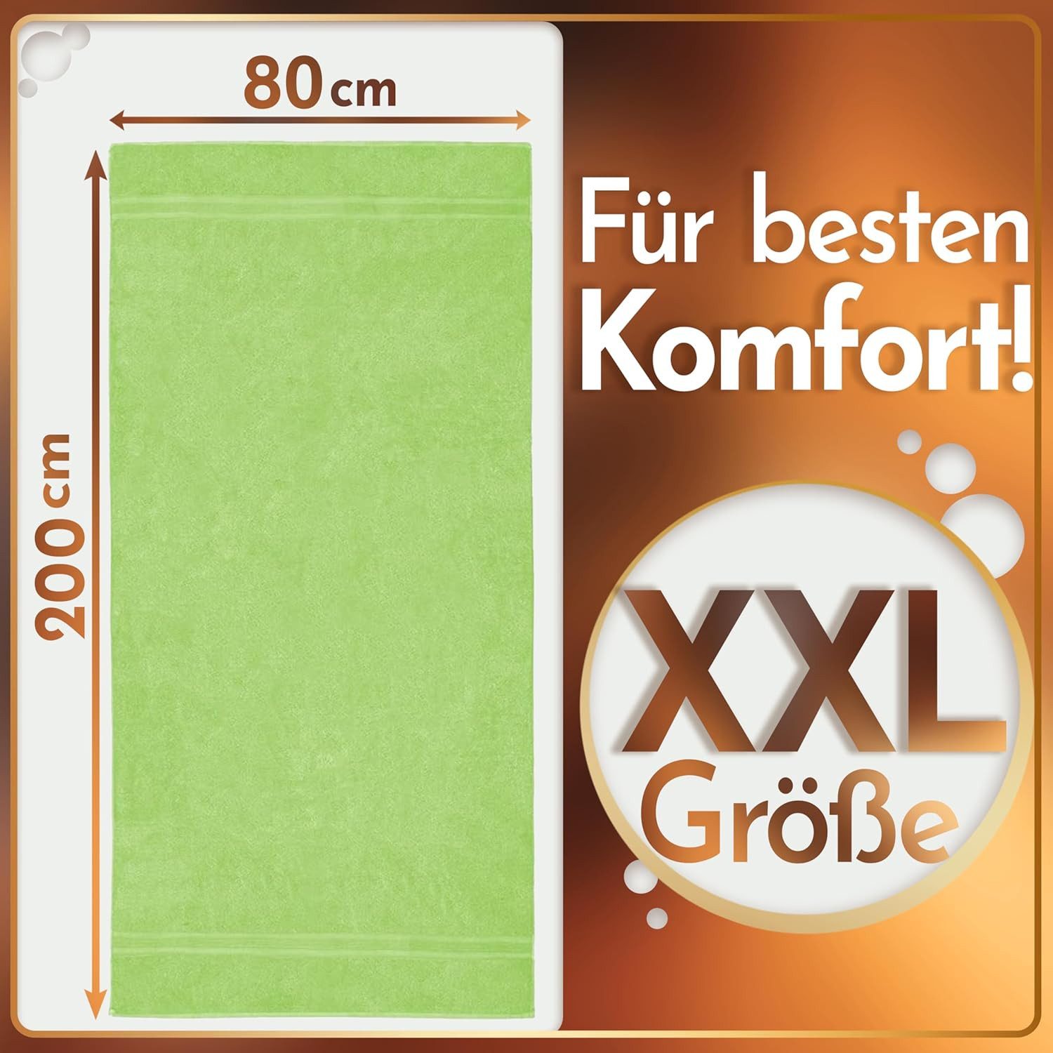 NatureMark Saunatuch Frottier Saunatücher 80x200cm, 100% Baumwolle (2-St), Premium Qualität SAUNATUCH Sauna-Handtuch, 80x200cm, Apfel grün – Bild 3 von 5
