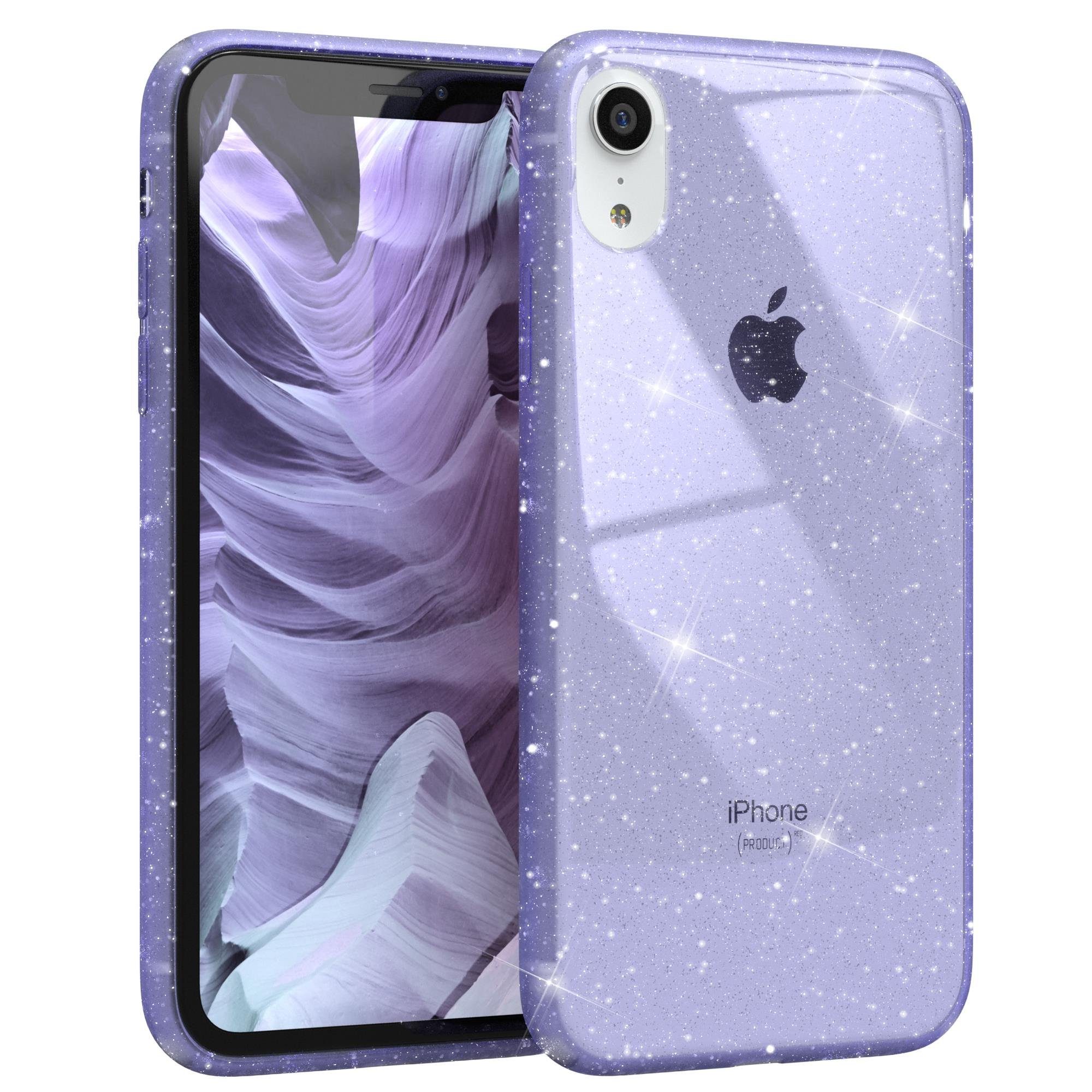 EAZY CASE Handyhülle Glitter Case für Apple iPhone XR 6,1 Zoll, Etui Bumper Softcase aus Silicon Back Cover Glittery Klar Lila Violett