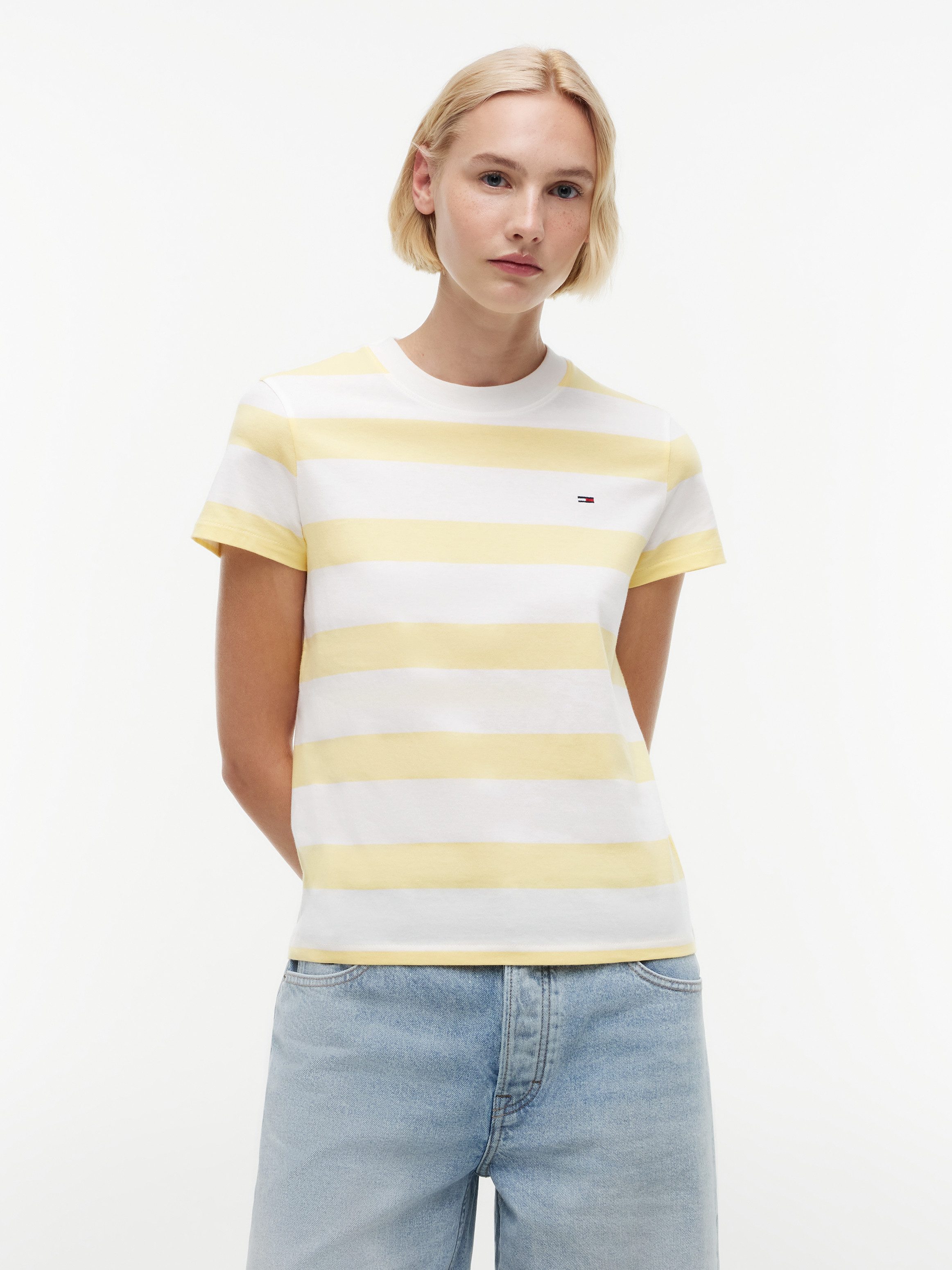 Tommy Jeans Kurzarmshirt TJW REG S FLAG JERSEY SS TEE EXT Baumwolle, regular fit, Kurzarm, Blockstreifen