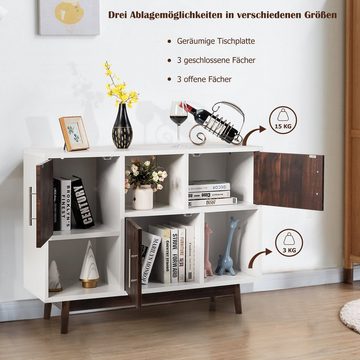 COSTWAY Sideboard, Bücherregal mit Türen & 6 Fächern, 102x33x76cm