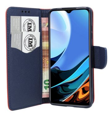 cofi1453 Handyhülle Buch Tasche für Xiaomi Redmi 9T Rot-Blau, Kunstleder Schutzhülle Handy Wallet Case Cover mit Kartenfächern, Standfunktion Schwarz