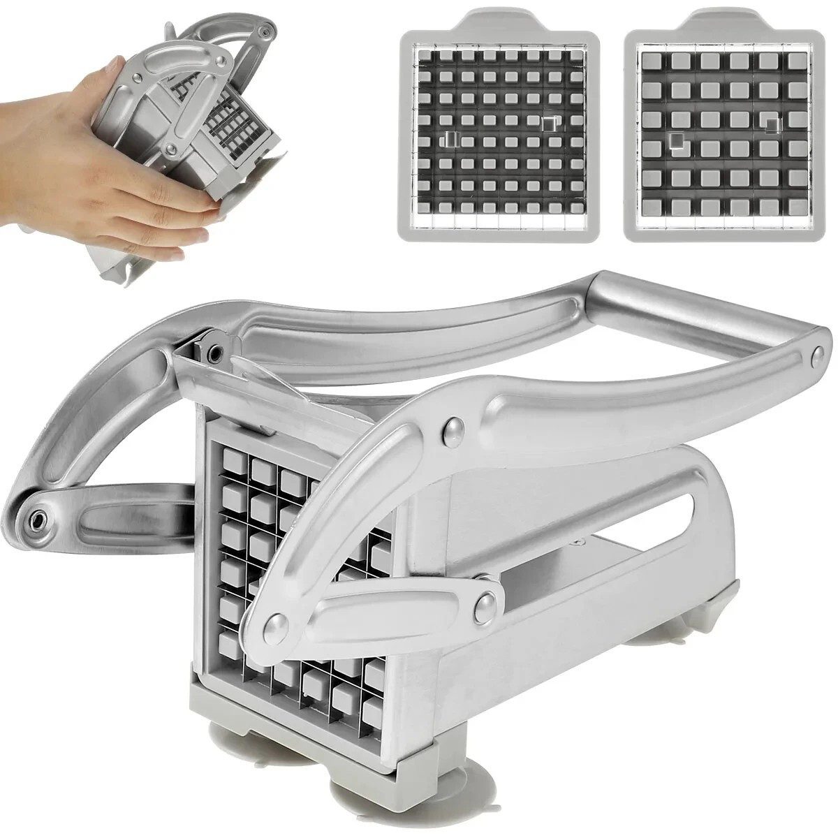 wohnTRAUM24 Pommesschneider Edelstahl Kartoffelschneider Pommesschneider 2 Schneideeinsätzen, ideal für Pommes, Gemüse & Obst in verschiedenen Größen