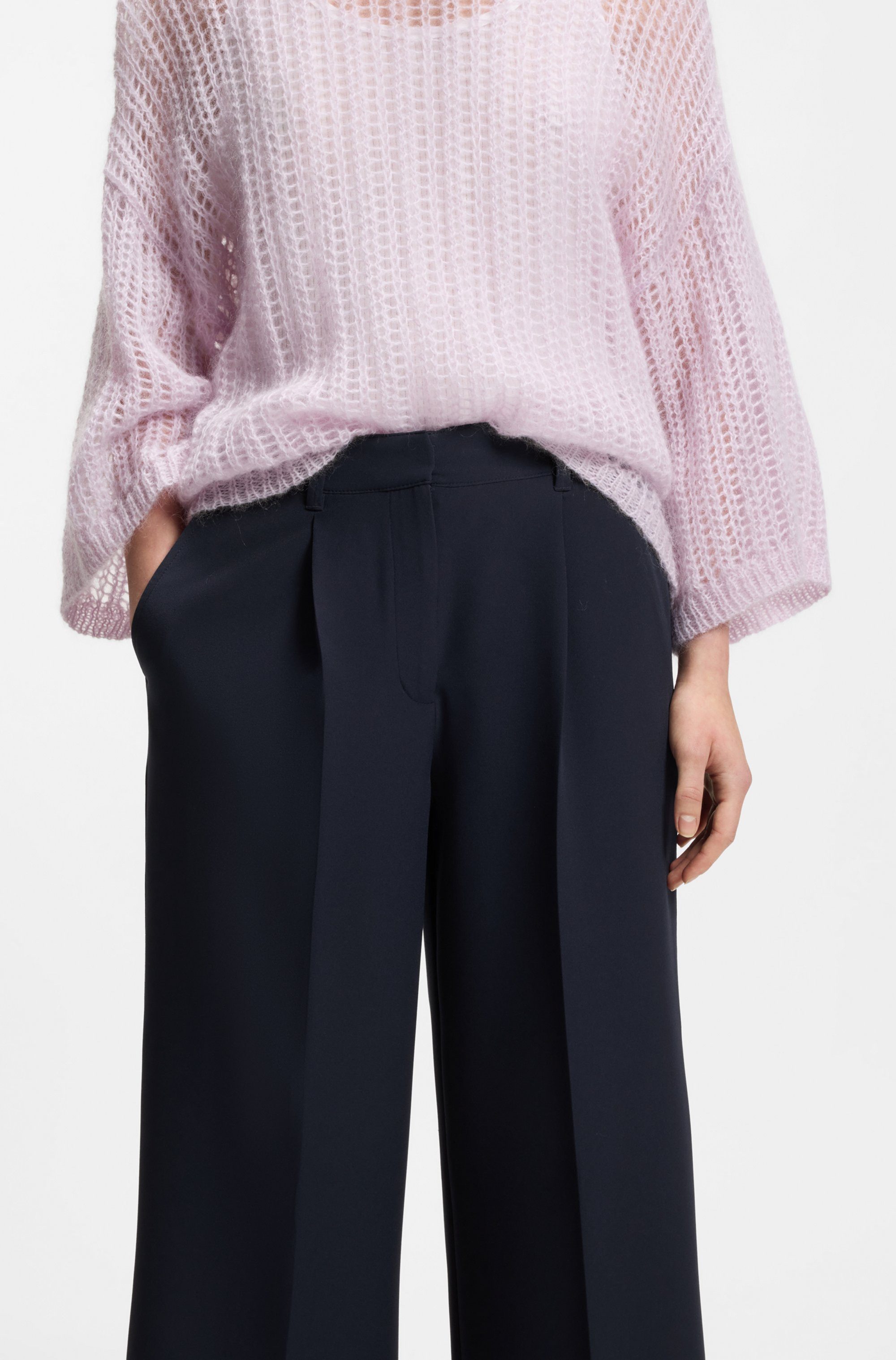 BOSS ORANGE Anzughose Tiwi Premium Damenmode Wide Leg mit Bügelfalte