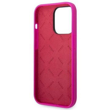 Guess Handyhülle Guess Apple iPhone 14 Pro Hard Case Silicone Vintage Gold Logo Pink