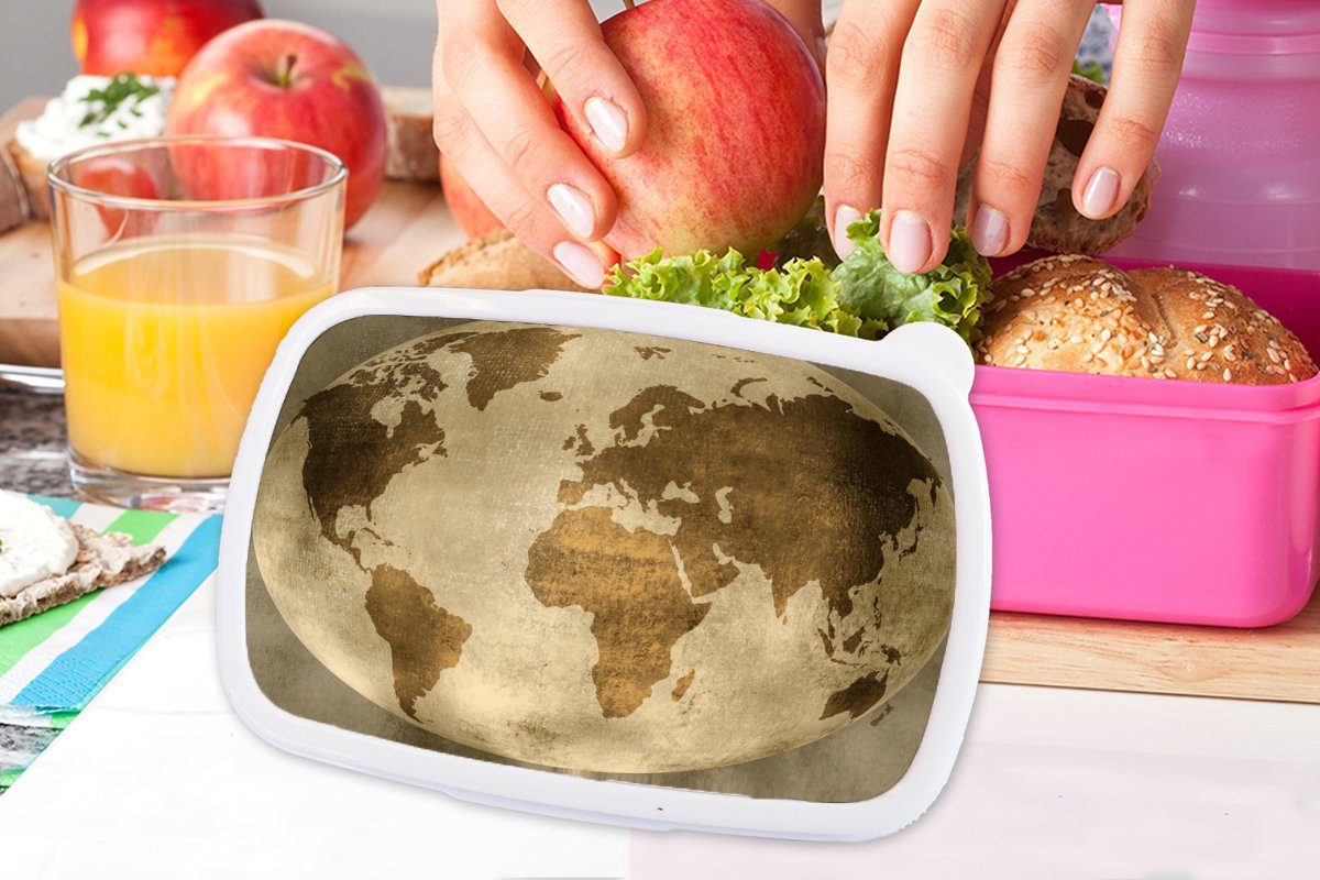 Kunststoff Mädchen, - Snackbox, Vintage, Kinder, für (2-tlg), Kunststoff, Erwachsene, MuchoWow Brotbox rosa Lunchbox - Brotdose Globus Weltkarte