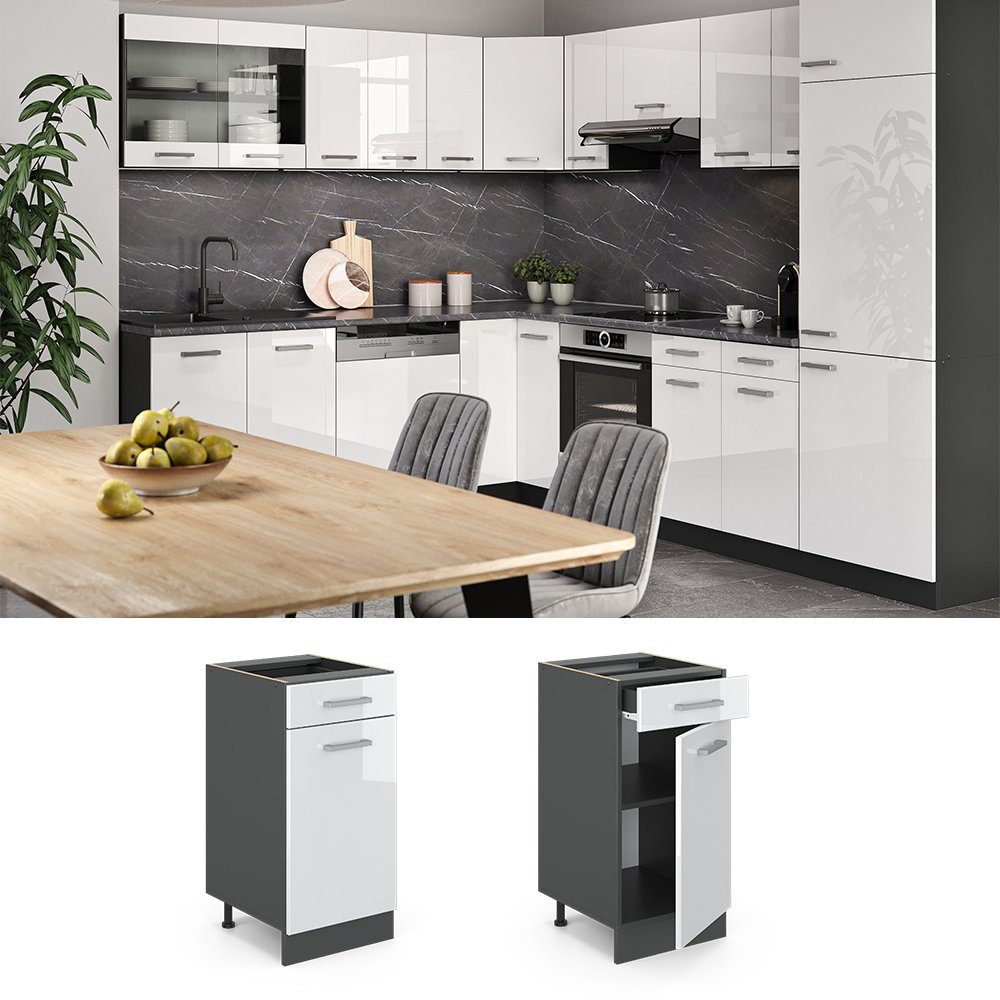 Vicco Unterschrank R-Line, Weiß Hochglanz/Anthrazit, 40 cm ohne Arbeitsplatte (1-St)