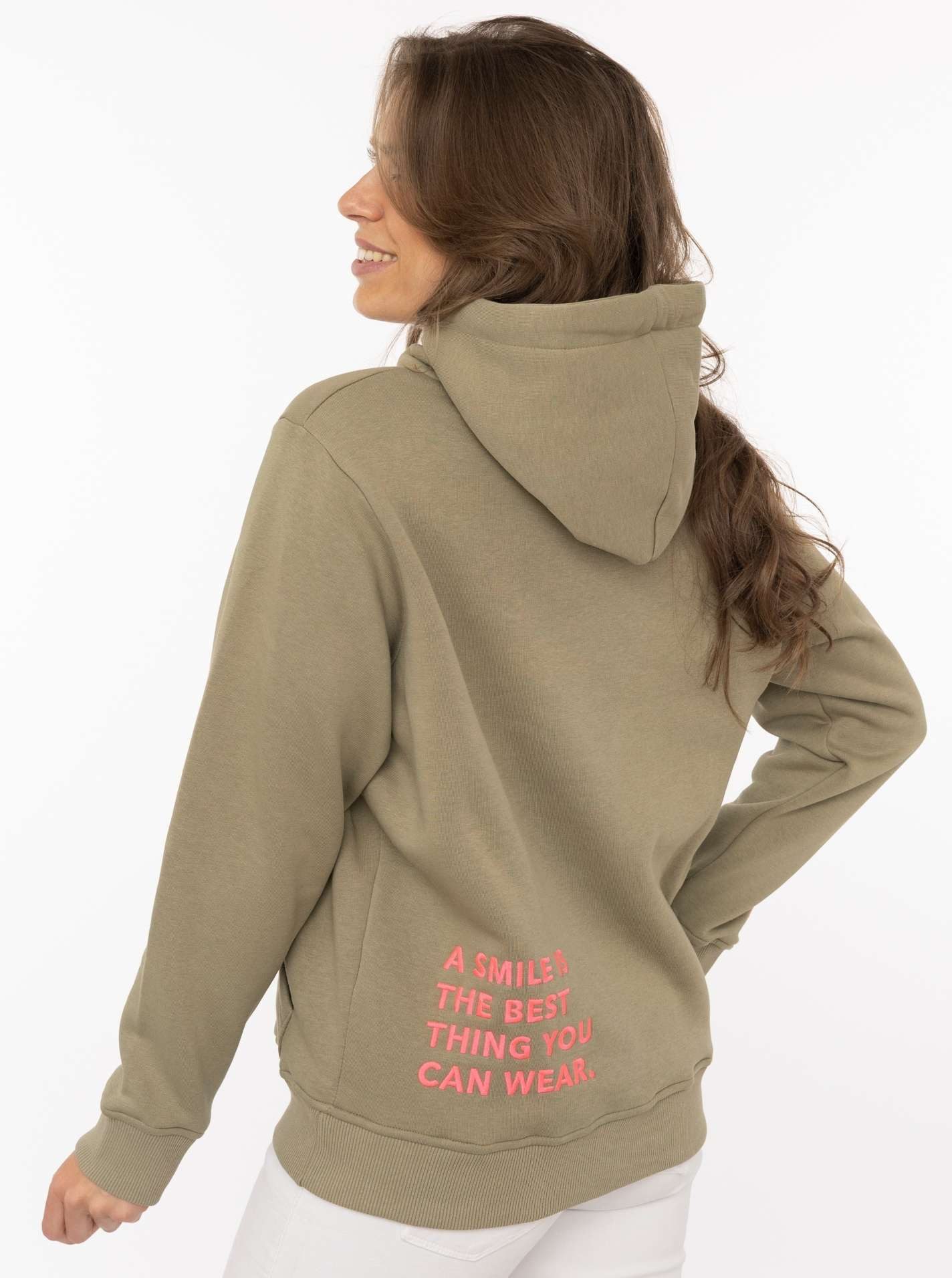 Zwillingsherz Hoodie "Smile Cross" Statement Schriftzug, Stickerei, Kapuze, Kängurutasche