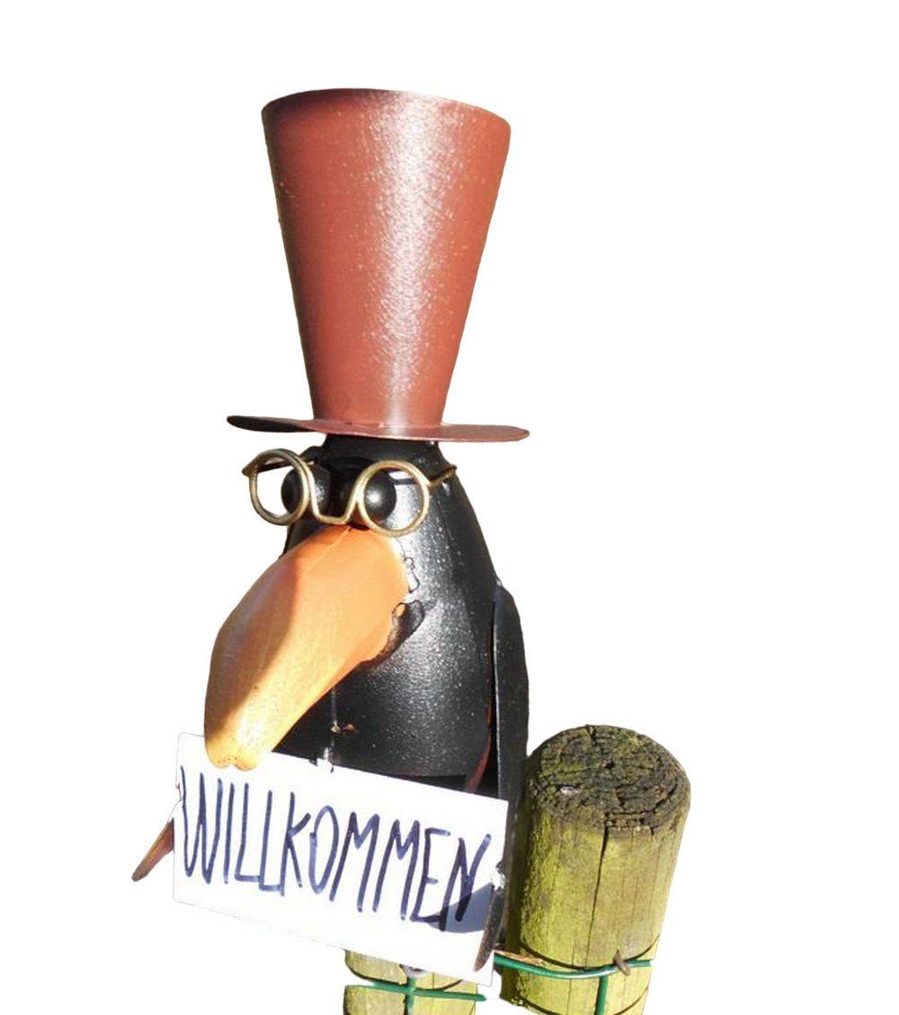 Deko-Impression Dekofigur Zaunfigur Zaunhocker Rabe mit Zylinder und Schild: "Willkommen" (1 St)