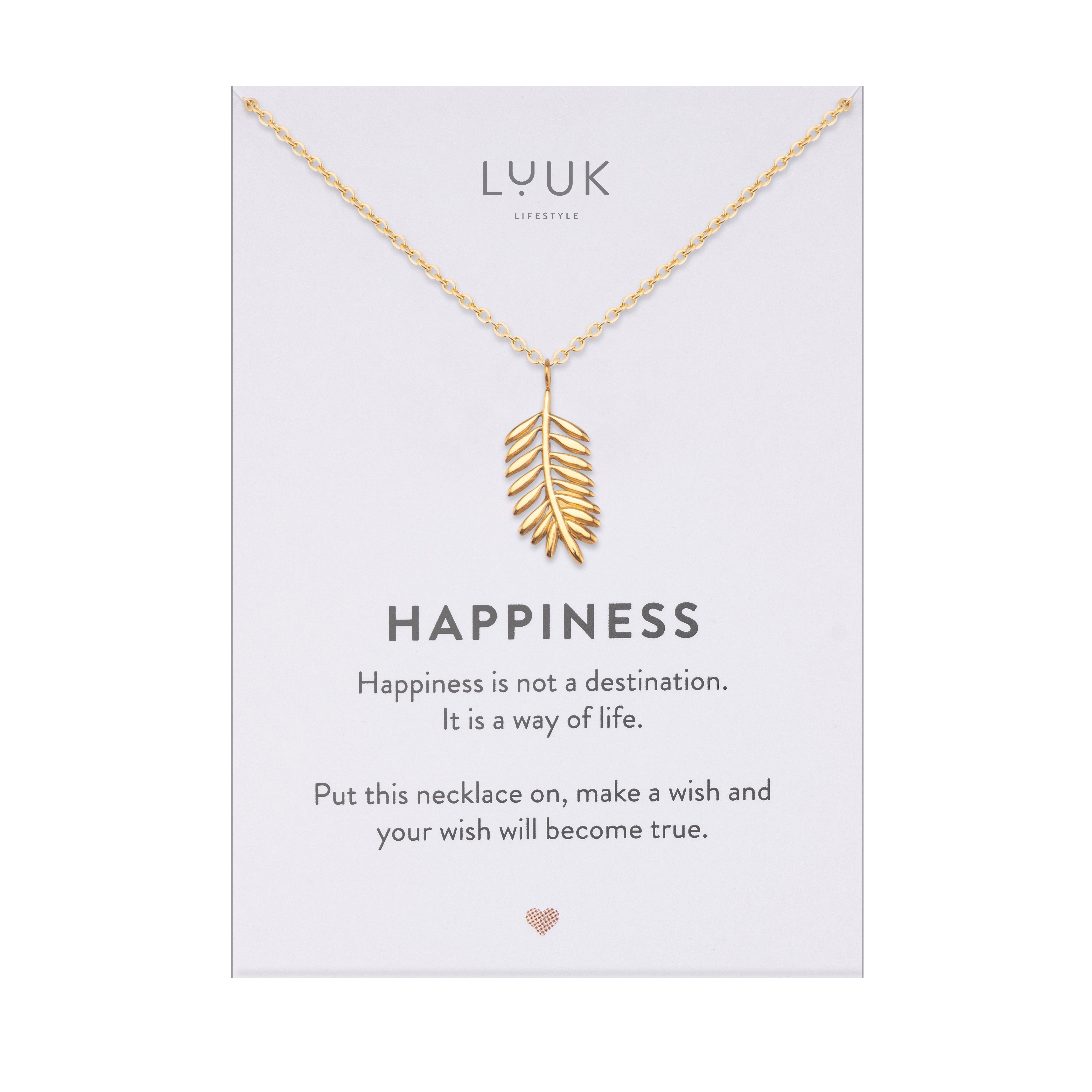 LUUK LIFESTYLE Kette mit Anhänger Palm Leaf, mit Happiness Spruchkarte, persönliches Geschenk