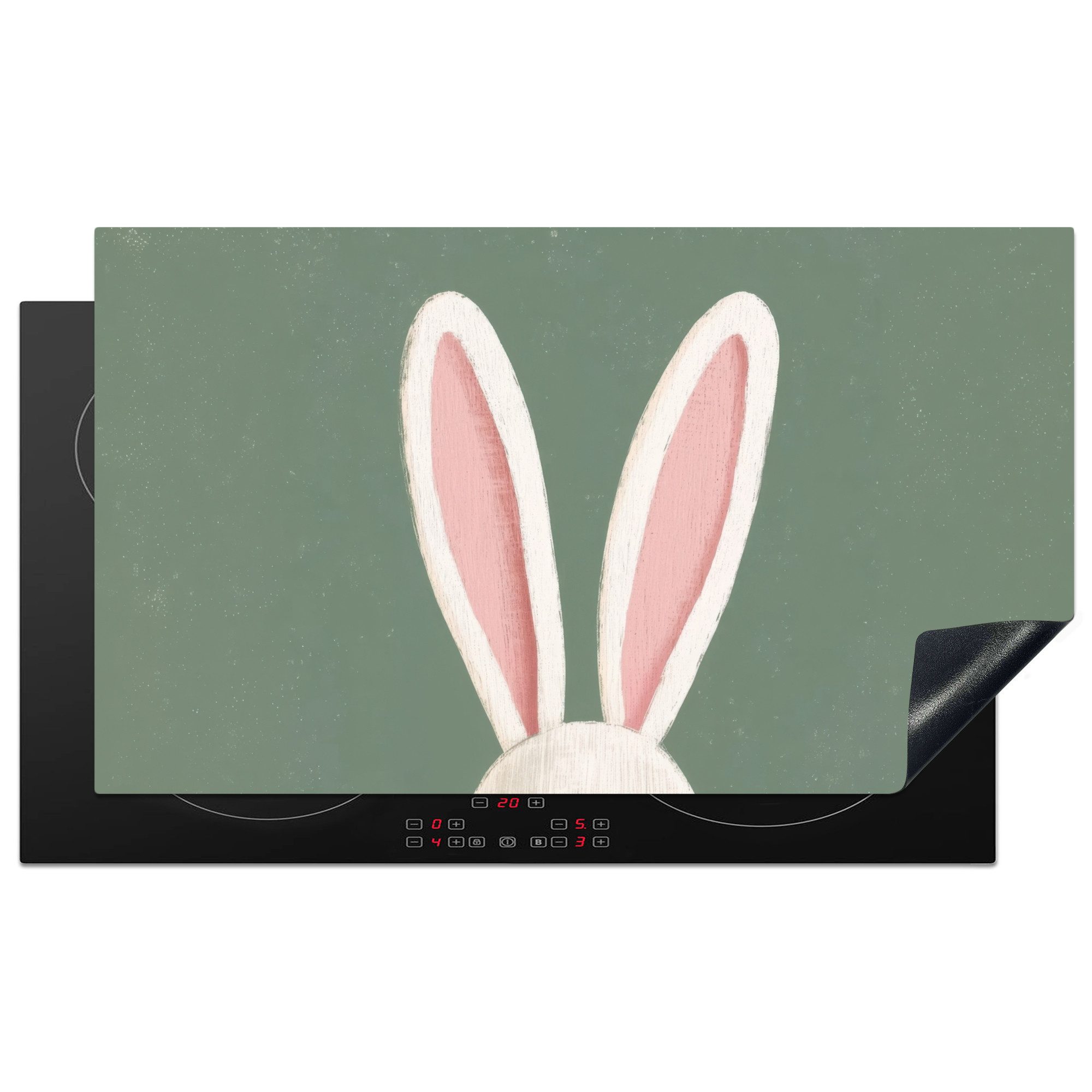 MuchoWow Herd-Abdeckplatte Hasen - Ohren - Rosa, Vinyl, (1 tlg), Herdabdeckplatten für Ceranfeld, Induktionsschutz, 91.6x52.7 cm