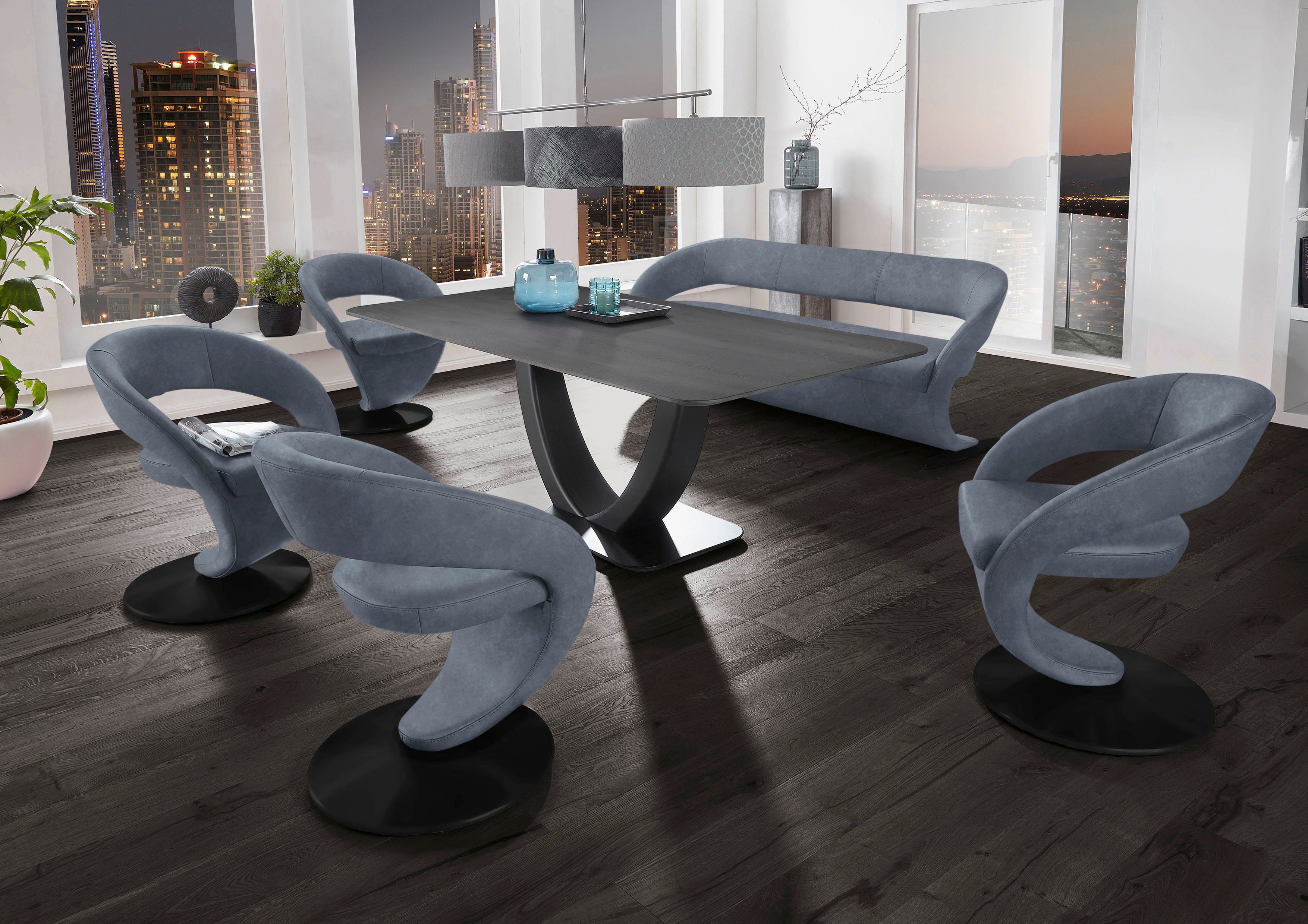 180x90cm, Wave, Essgruppe (Set), Design-Drehstühlen Wildeiche K+W Tisch in Tischplatte und & Komfort 4 Wohnen