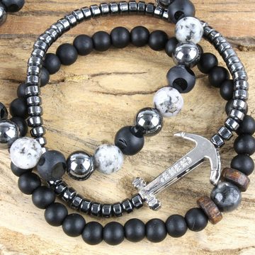 KARMA Silberarmband Damenarmband Set Armbänder schwarz silber (3er Set, 3-tlg., Set), Armschmuck Damen Steine Anker Perlen