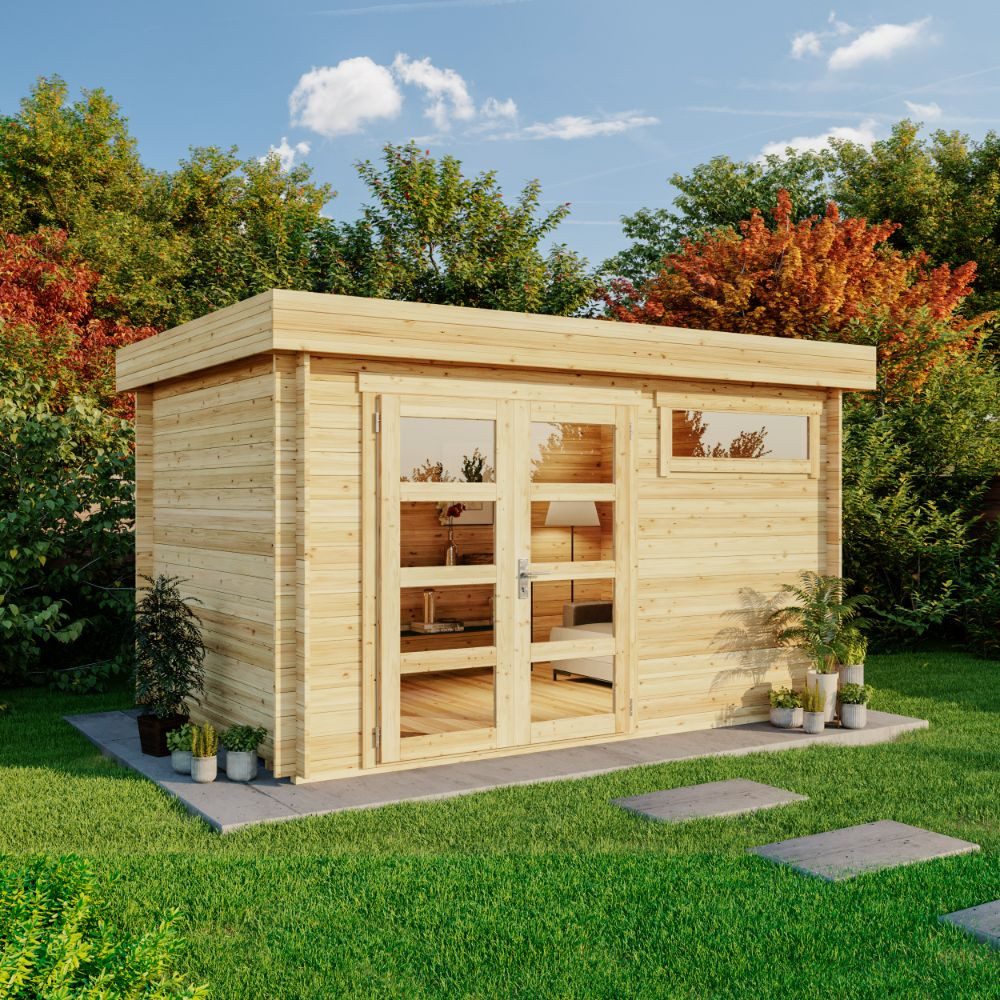 Alpholz Gartenhaus Holz Leandro-28, BxT: 394x268 cm, in Naturbelassen Inkl. Fußboden mit 28mm Wandstärke