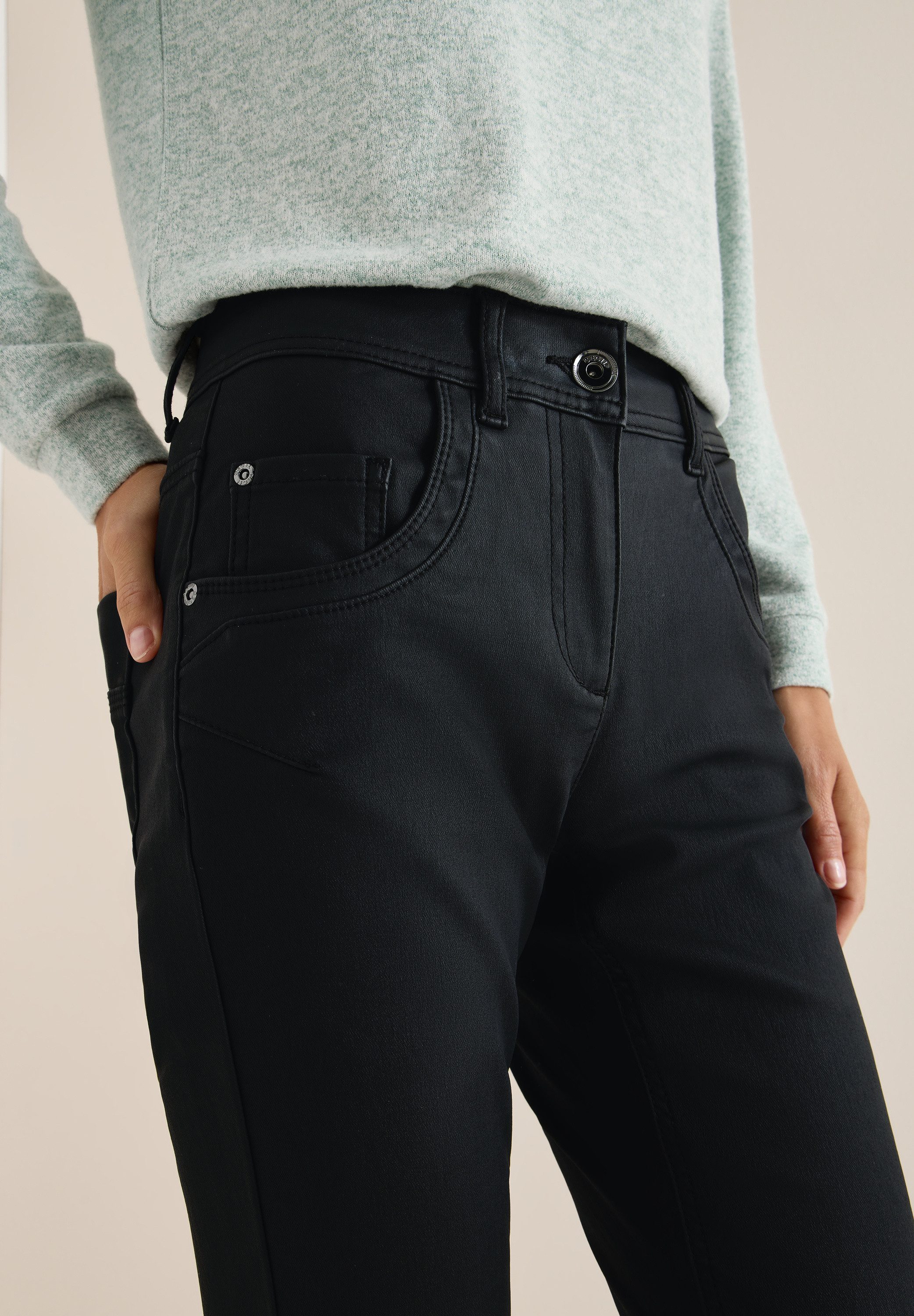 CECIL 5-Pocket-Hose Style Toronto im Leder-Look, mit leicht glänzender Beschichtung
