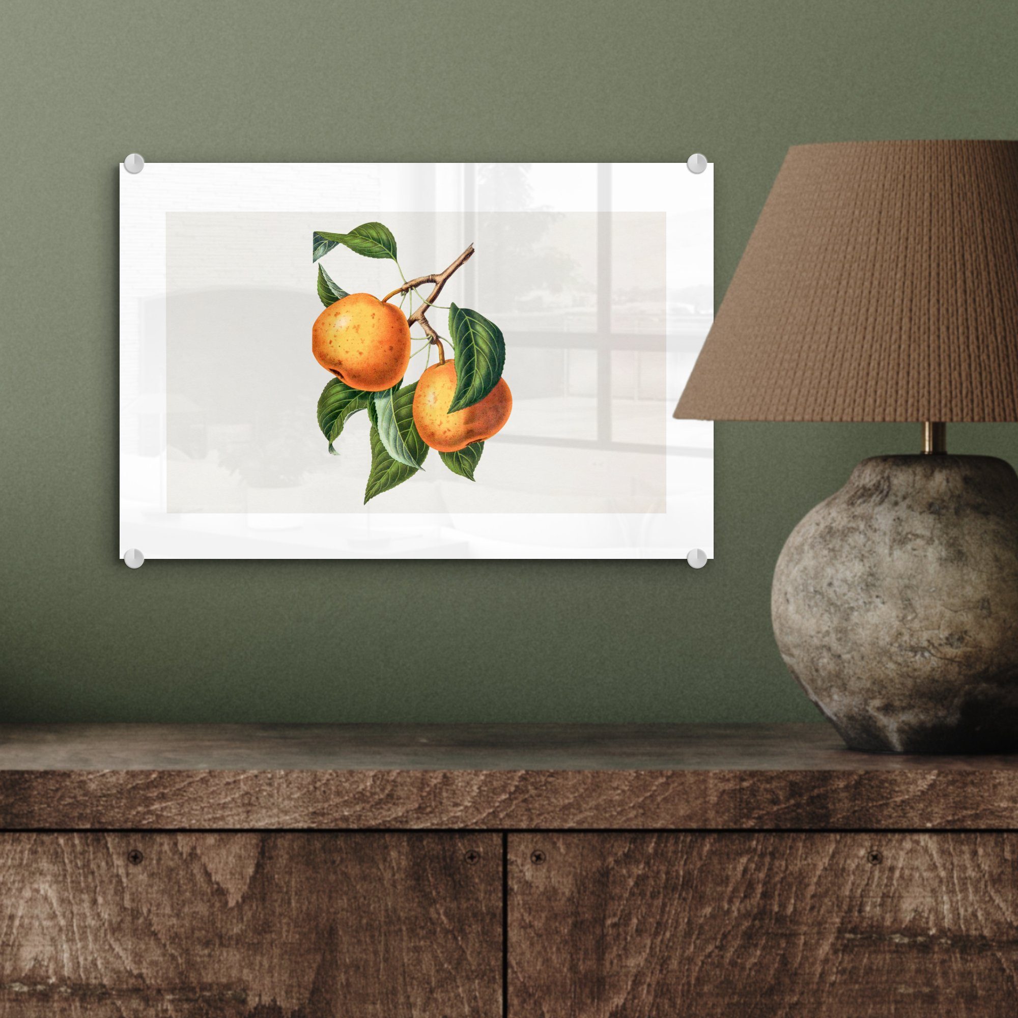 (1 MuchoWow - auf - Wandbild auf Foto Wanddekoration Blätter, Bilder Glasbilder - - Acrylglasbild Obst Lebensmittel Glas St), Glas -