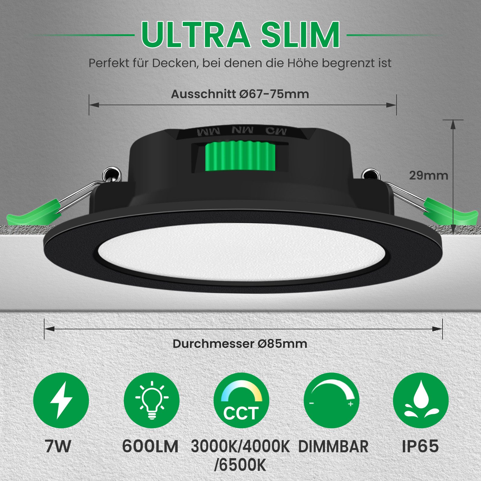 ALUSSO LED Einbaustrahler 6er-Set, 68mm 7W LED Einbaustrahler, Decken Leuch günstig online kaufen