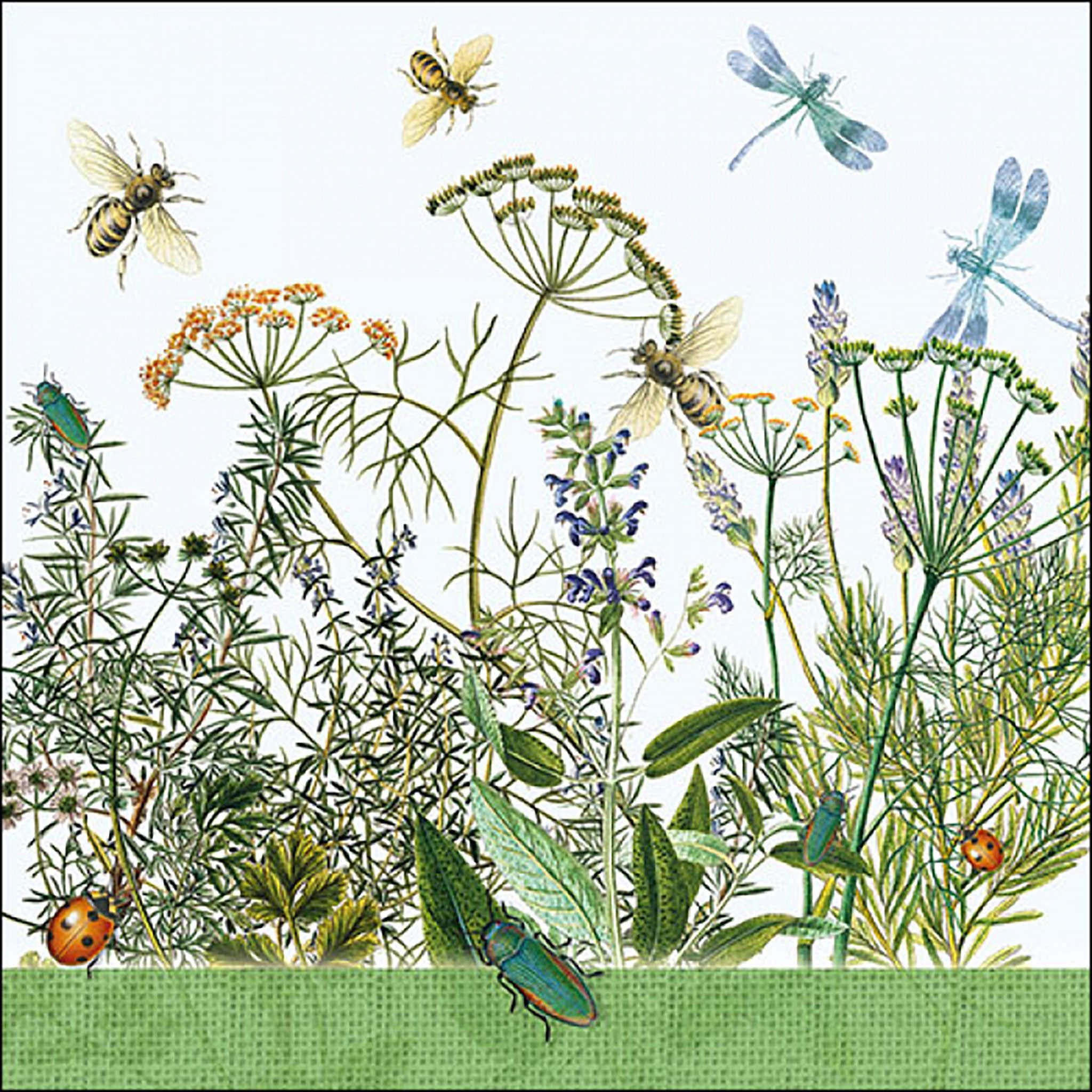 Ambiente Luxury Paper Products Papierserviette, Servietten Papier 33x33cm 3-lagig mit Wildkräuter Motiv 20 Stück