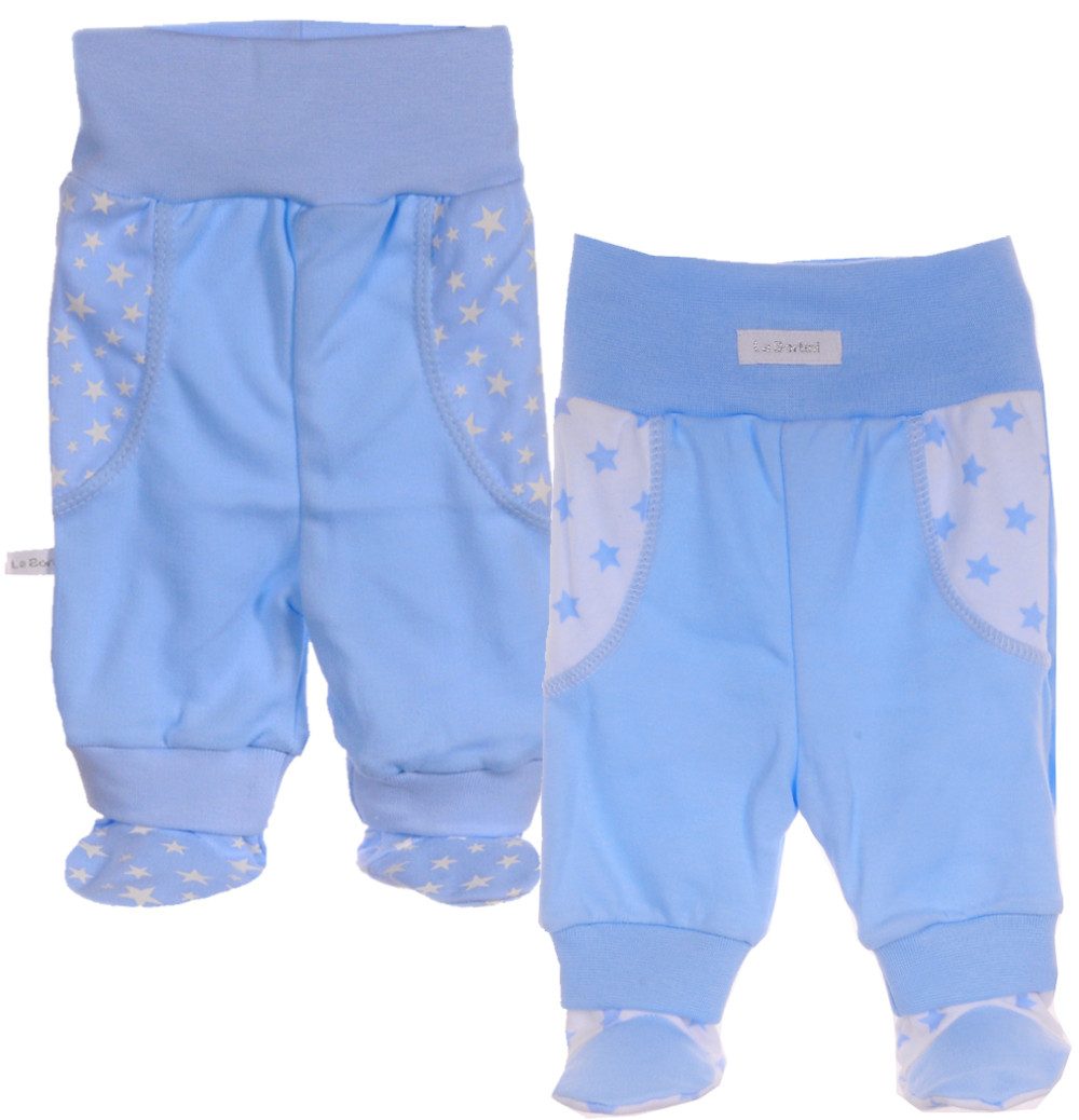La Bortini Schlupfhose Baby Hose mit Fuß Strampler 2er Pack in Blau mit Sternen aus Baumwolle, 44 50 56 62 68 74 80