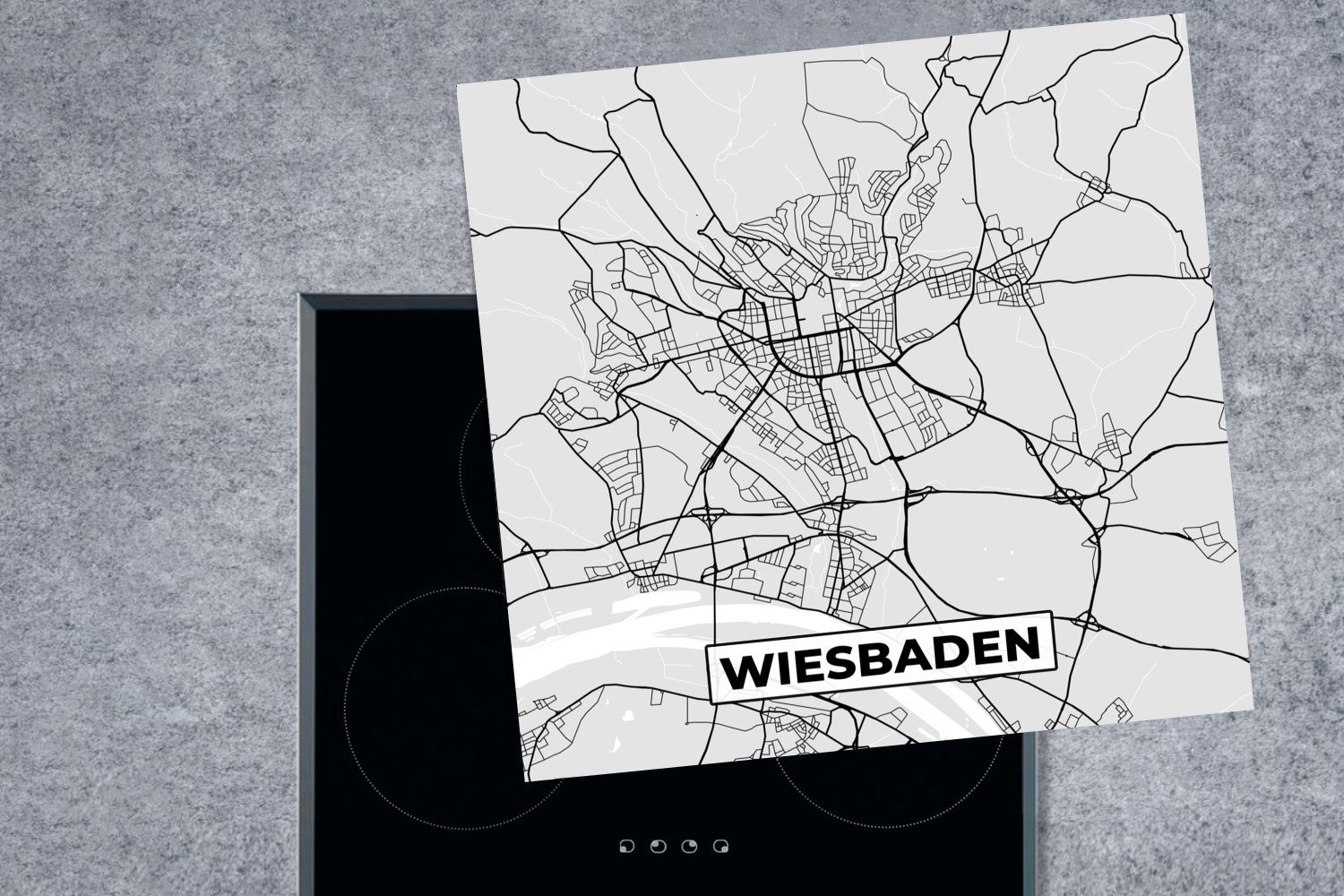Ceranfeldabdeckung, Arbeitsplatte Deutschland Vinyl, Karte, für (1 cm, Stadtplan Herdblende-/Abdeckplatte tlg), - MuchoWow küche - Wiesbaden - Karte - 78x78
