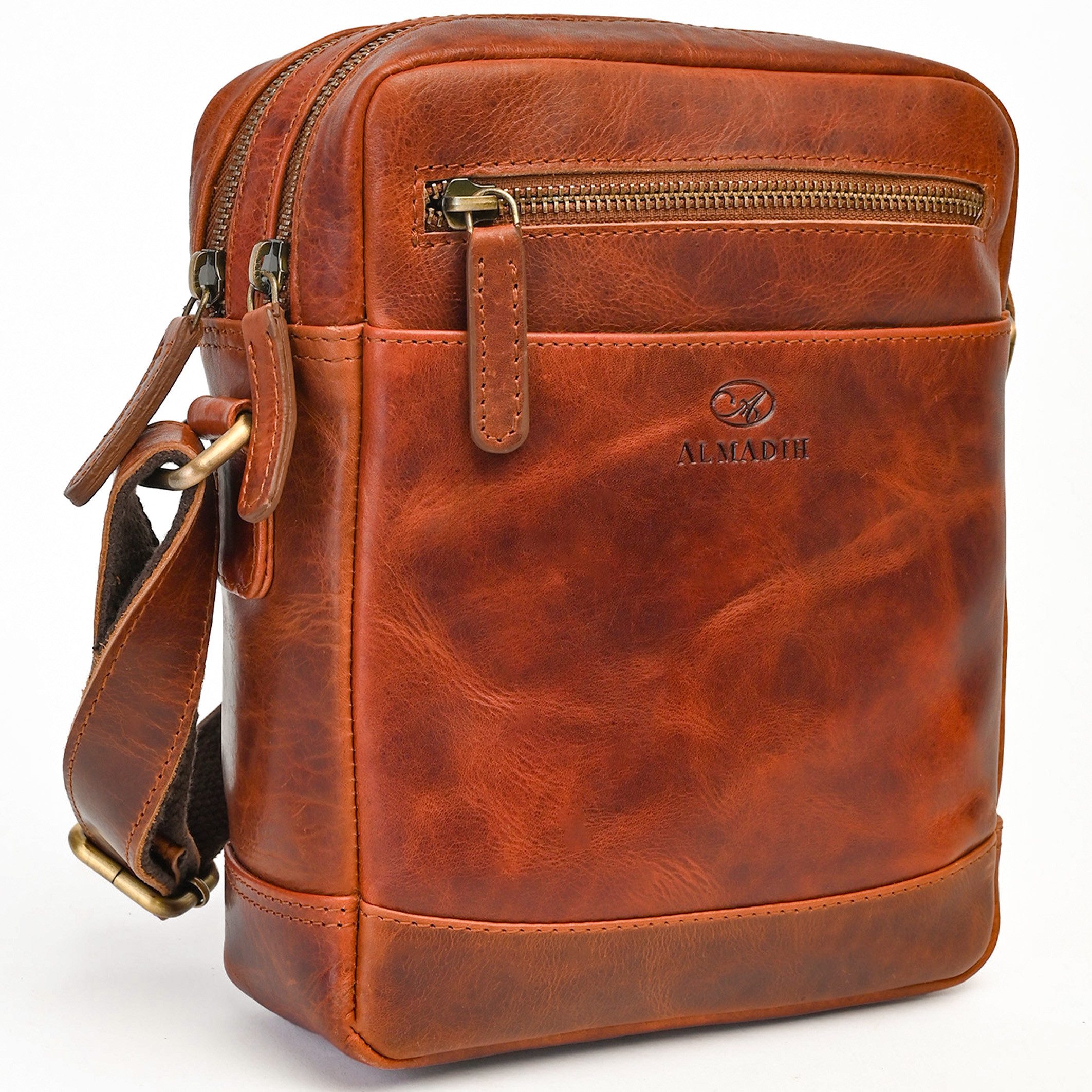 ALMADIH Umhängetasche Leder Herren NOAH braun - Kompakte Ledertasche für Re günstig online kaufen