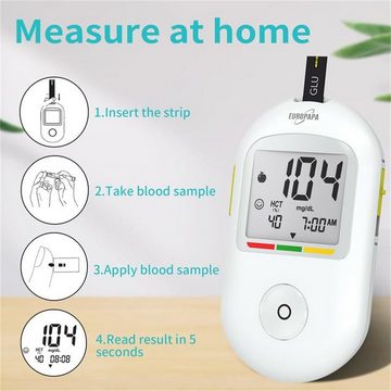 EUROPAPA Blutzuckermessgerät Blutzuckermessgerät für Blutzuckers Selbstkontrolle, 10 Stk Blutzuckerteststreifen und 10 Stk Blutlanzetten und Stechhilfe, Blutzuckermesssystem Diabetes-Set mg/dL