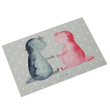 Mr. & Mrs. Panda Servierbrett Axolotl Liebe - Grau Pastell - Geschenk, Schneidebrett, Schwanzlurch, Premium Glas, (1-St)