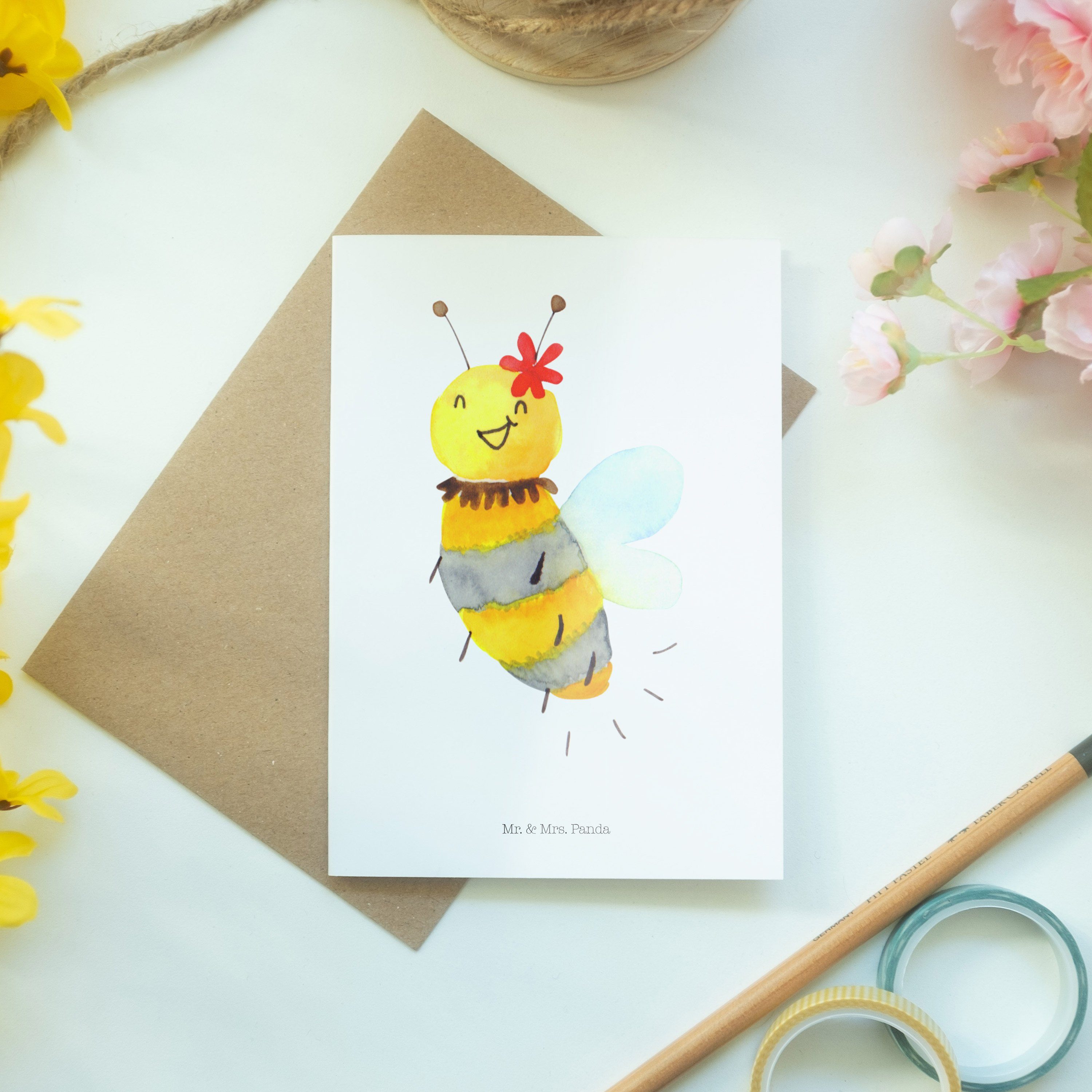 Mr. & Kar Weiß Biene Mrs. Grußkarte Hochzeitskarte, Geschenk, - Klappkarte, Panda Wespe, Blume 
