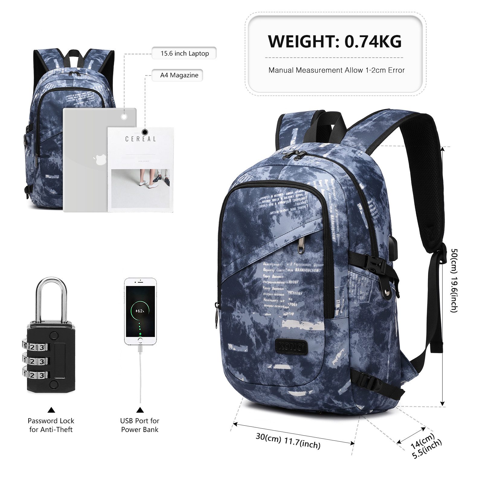 KONO Laptoprucksack Diebstahlsicherung Reisen Geschäft Arbeiten günstig online kaufen