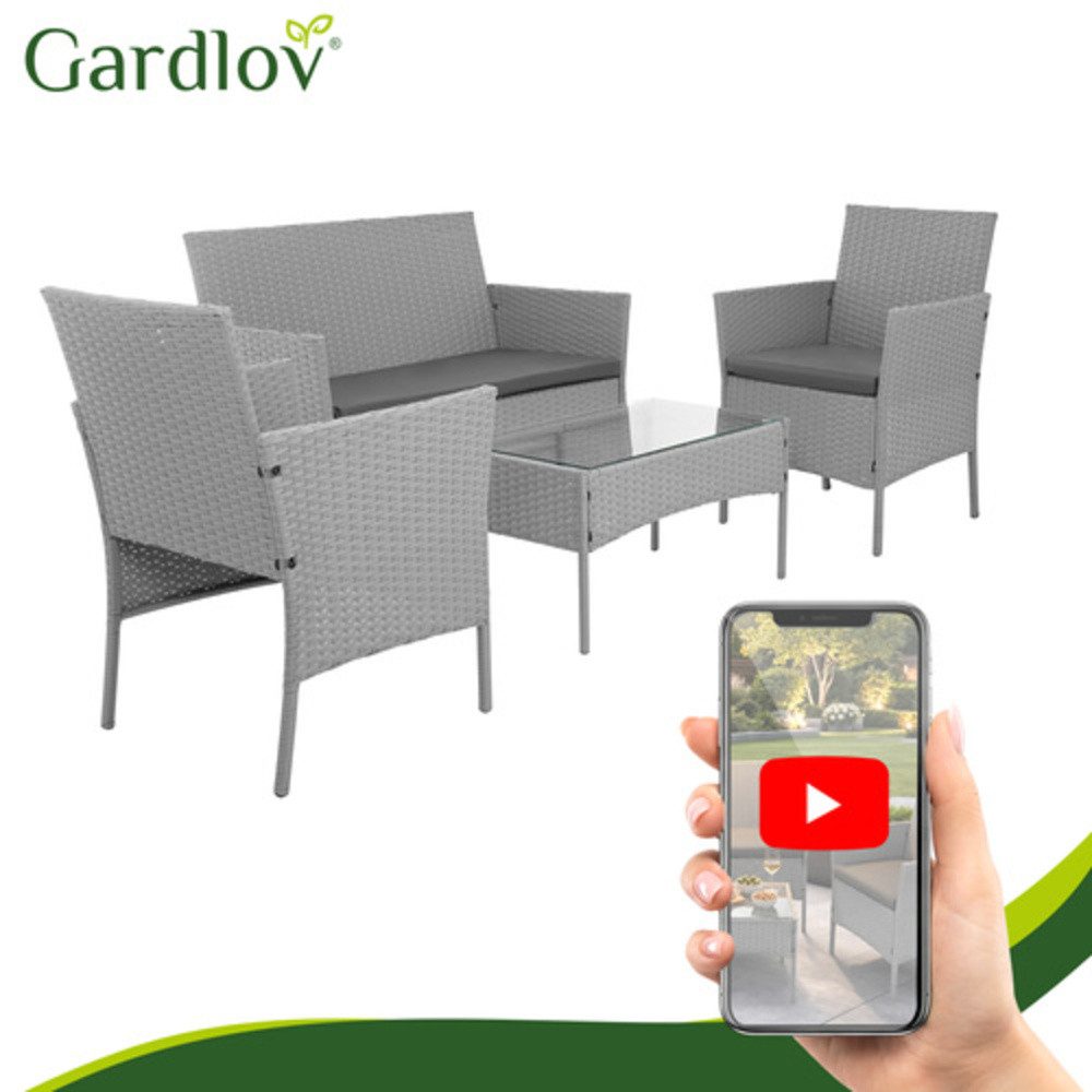 Gardlov Gartenlounge-Set Balkonmöbelset Gartenmöbel, (Spar-Set, 4-tlg., Sessel 150 kg, Sofa 300 kg), Die 5 mm starke Sicherheitsglasplatte ist stilvoll und praktisch