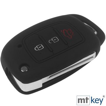 mt-key Schlüsseltasche Autoschlüssel Softcase Silikon Schutzhülle im Wabe Design Schwarz, für Hyundai i10 i20 ix25 ix35 i40 Accent Tucson 3 Knopf Klappschlüssel