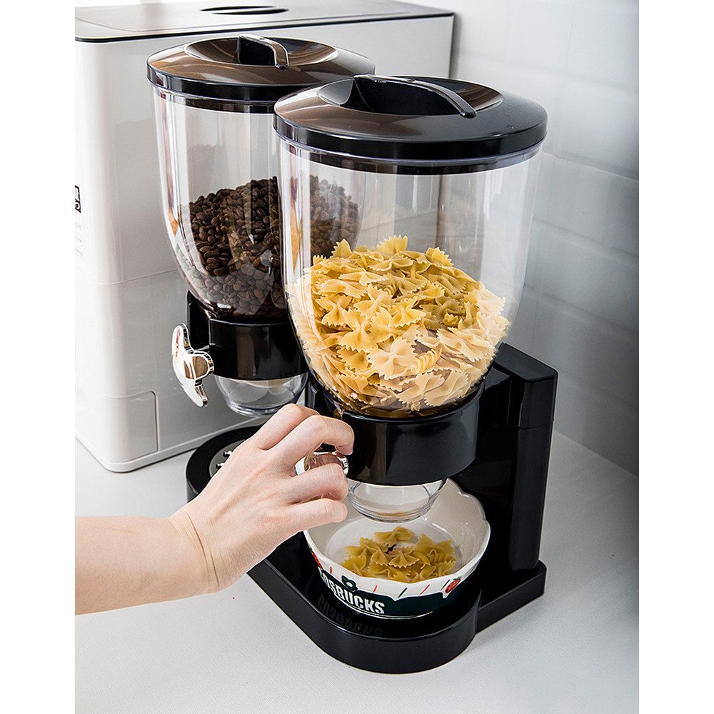 JEOBEST Müslispender Müslispender Doppelt, Cerealienspender, 3.5 Liter-Behälter, Drehsystem, Kunststoff, Luftdichter