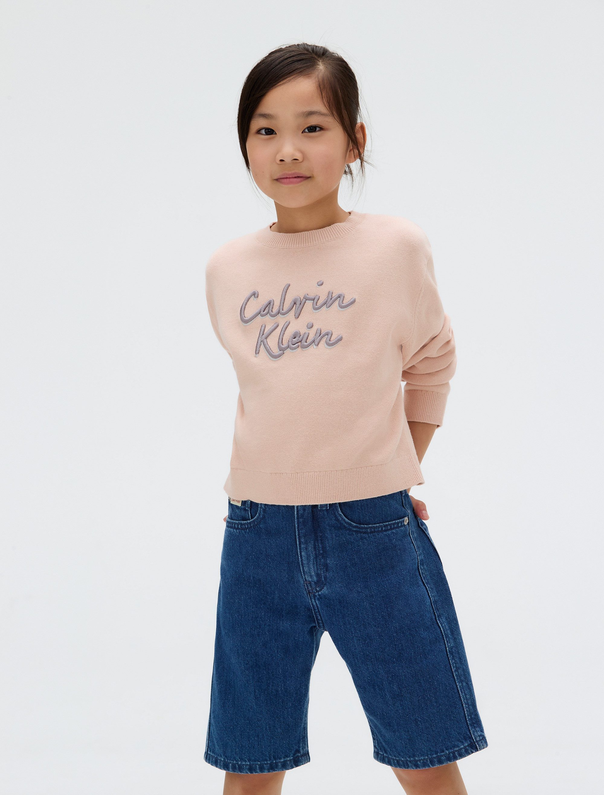 Calvin Klein Jeans Rundhalspullover LOGO METALLIC INTERSIA für Kinder bis 16 Jahre, große Stickerei