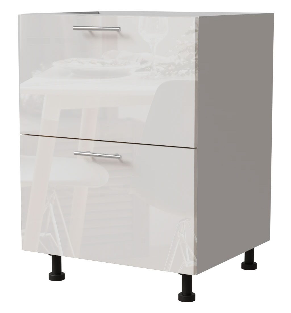Feldmann-Wohnen Unterschrank Essen (D2M/60, 2 Schubladen, Blum Metabox Teilauszug, 1-St., moderne Optik, lackierte Fronten) 60x50x82cm weiß - weiß Hochglanz (ES-D2M/60)