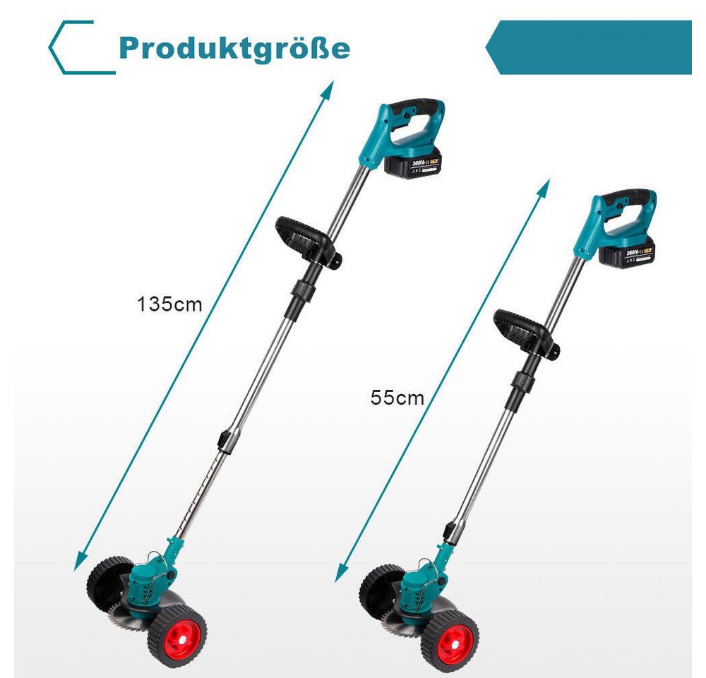 Thumbnail - ONEVAN Akku-Rasentrimmer Elektrischer Rasentrimmer 4-in-1 Rasentrimmer mit 2 Akku, 12.5 cm Schnittbreite Teleskopstab Mo...