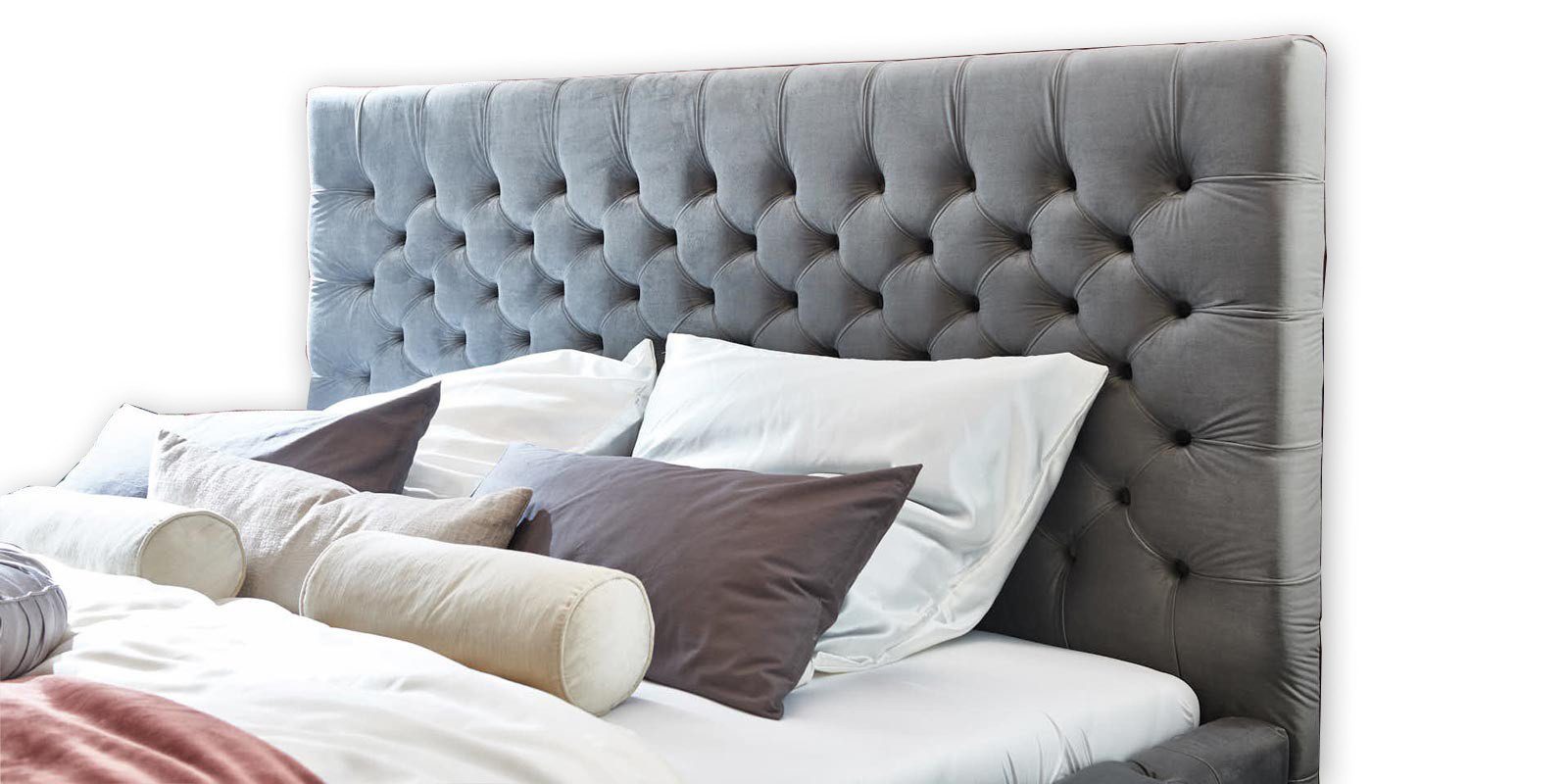 JVmoebel Boxspringbett Elegantes Polsterbett aus Velvet in edlem Grau (1-St)
