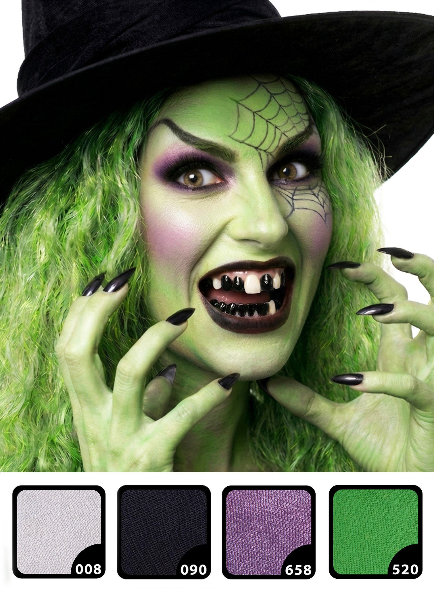 Maskworld Theaterschminke Make-up Set Wicked Witch, Grüne Hexe schminken auf Wasserbasis