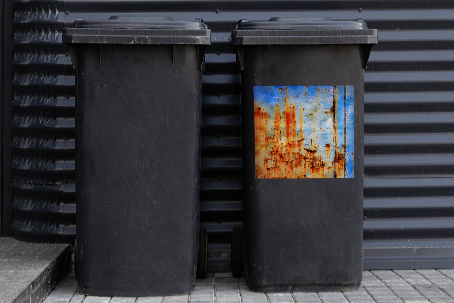 Wandsticker St), Mülleimer-aufkleber, - Sticker, MuchoWow - Abfalbehälter (1 Rost Mülltonne, Vintage Stahl Container,