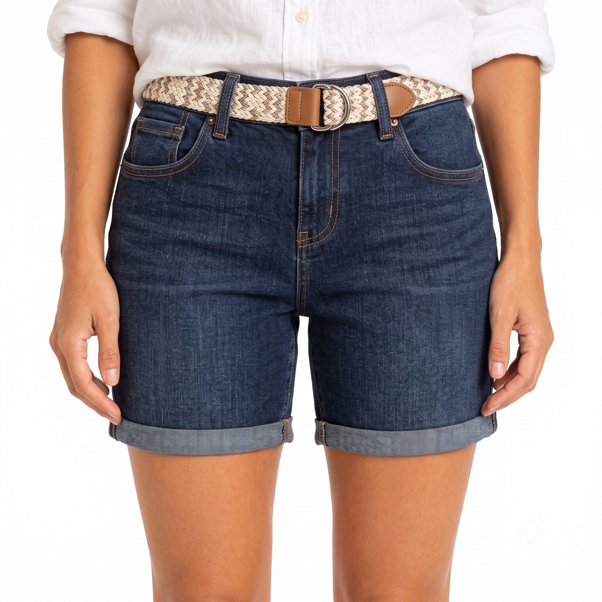 SUBLEVEL Bermudas (1-tlg) SUBLEVEL Damen Jeans Bermuda – Blau Jeans-Shorts mit Gürte