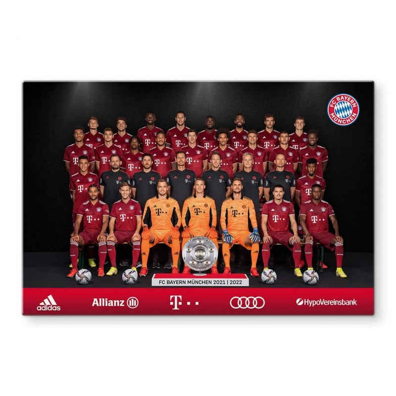 FC Bayern München Gemälde Fußball Glasbild Modern FC Bayern München Mannschaftsfoto, Sportverein Deko Bilder