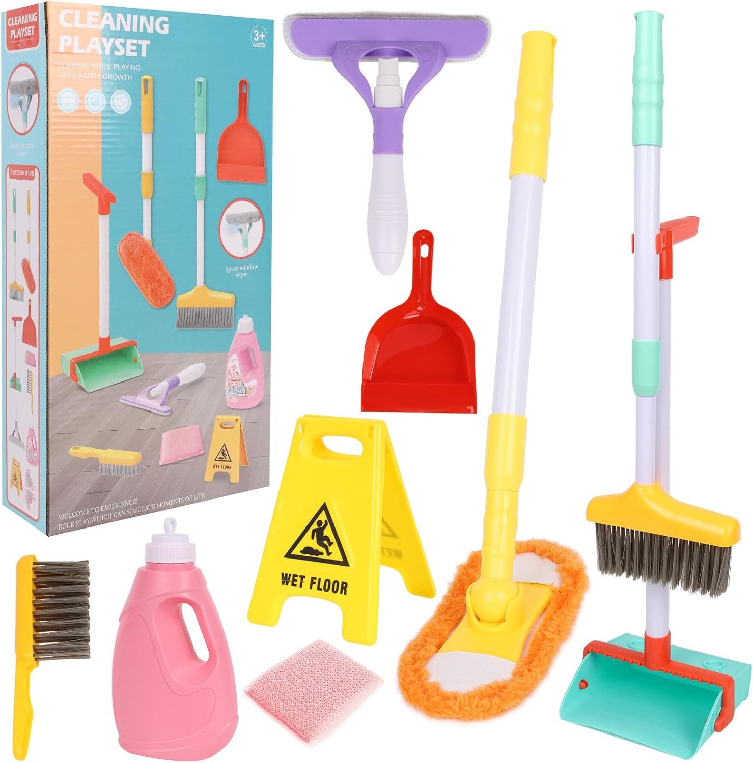 Kinder-Putzwagen Kinder Reinigungsset Spielzeug mit Besen Mop und Kehrschaufel
