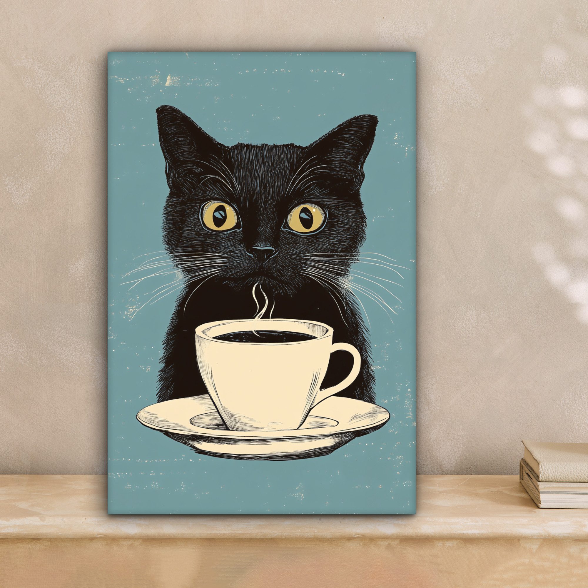 OneMillionCanvasses® Leinwandbild Katze - Schwarz - Kaffee - Minimalistisch günstig online kaufen