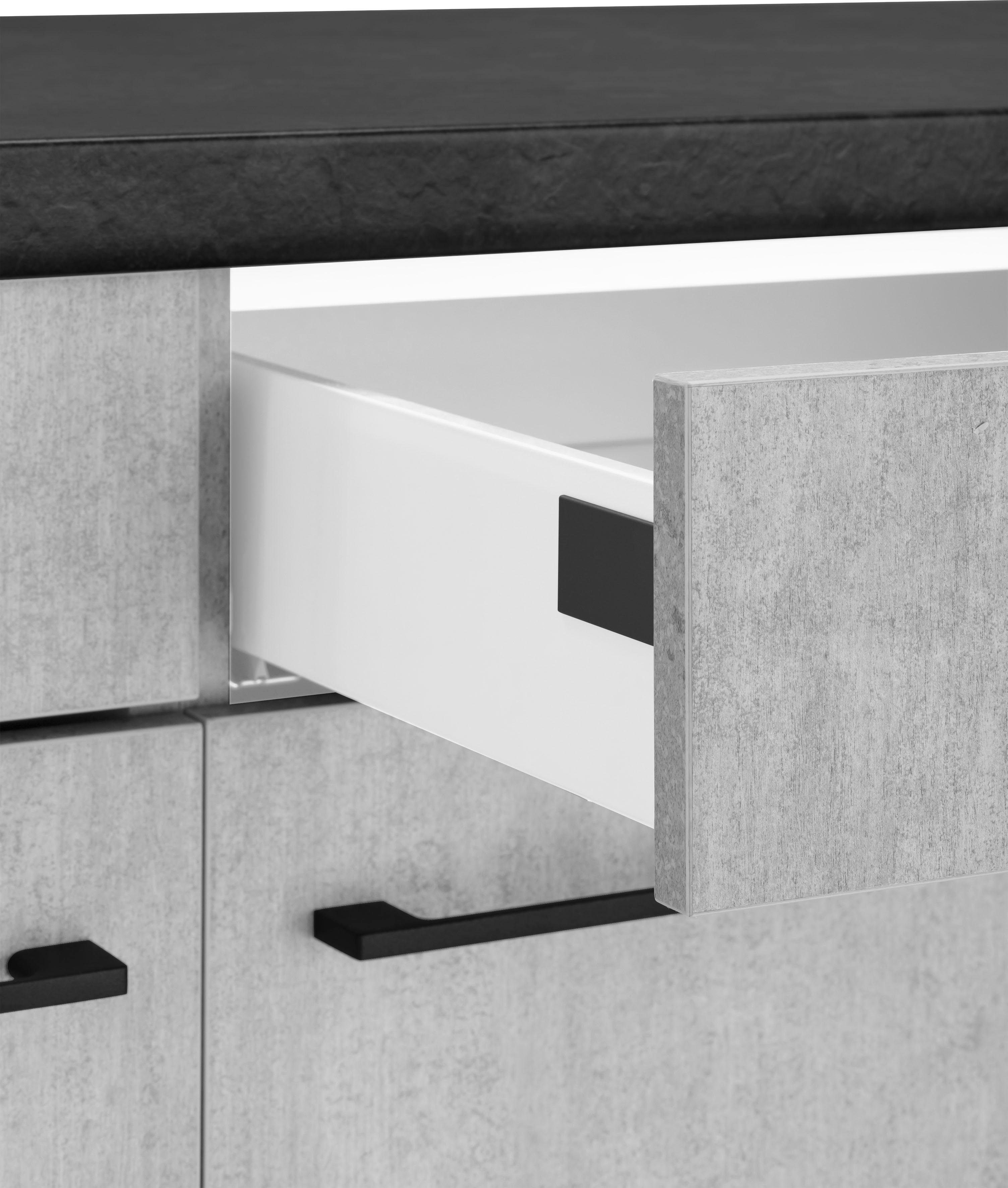 breit, Stauraum cm | mit Stahlgestell, 158 betonfarben betonfarben Sideboard Unterschrank mit Vollauszug, OPTIFIT mit Tokio