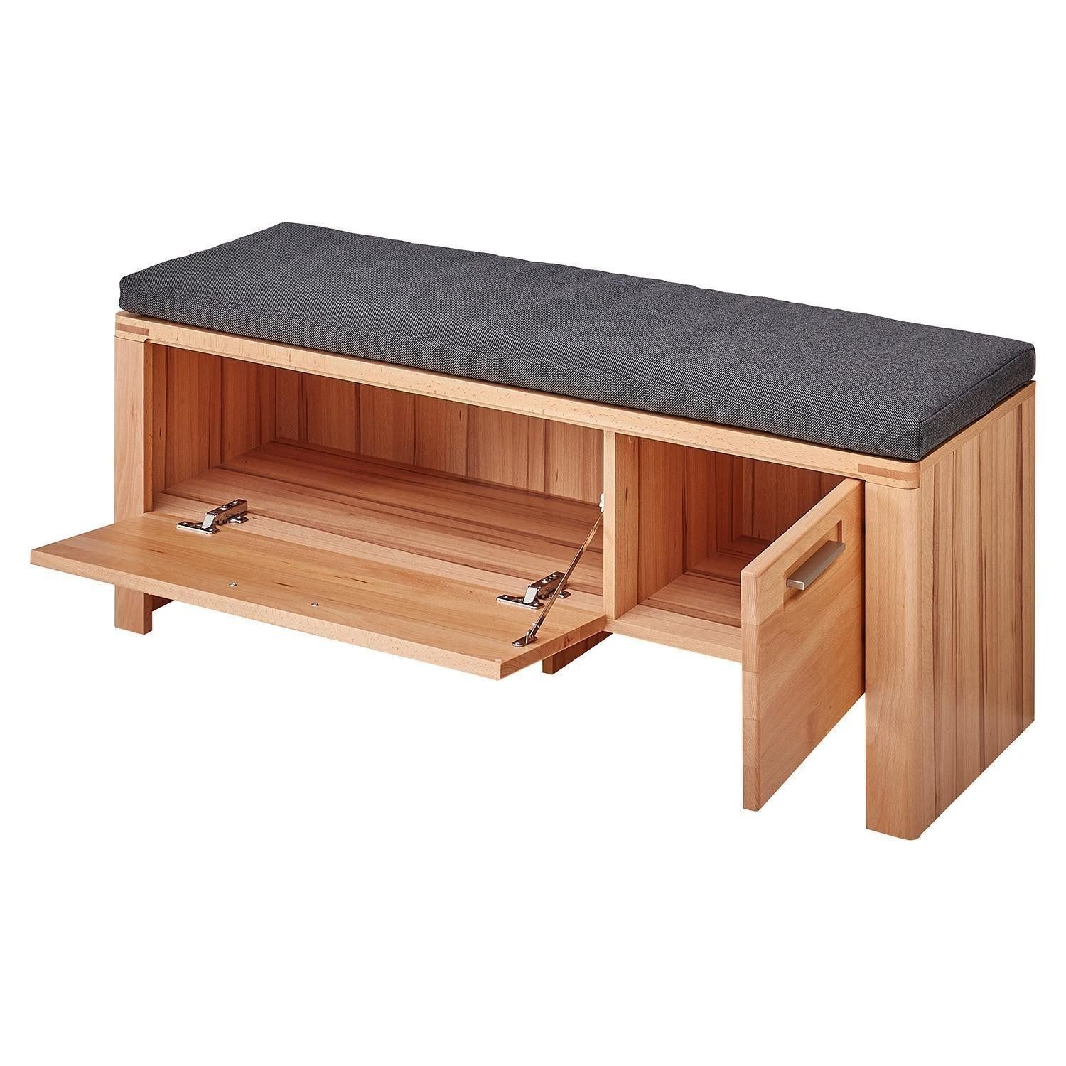 Innostyle Schuhbank NATURE ONE, Kernbuche teilmassiv, 1 Klappe, 1 Tür, mit Sitzkissen, B 120 x H 48 x T 40 cm