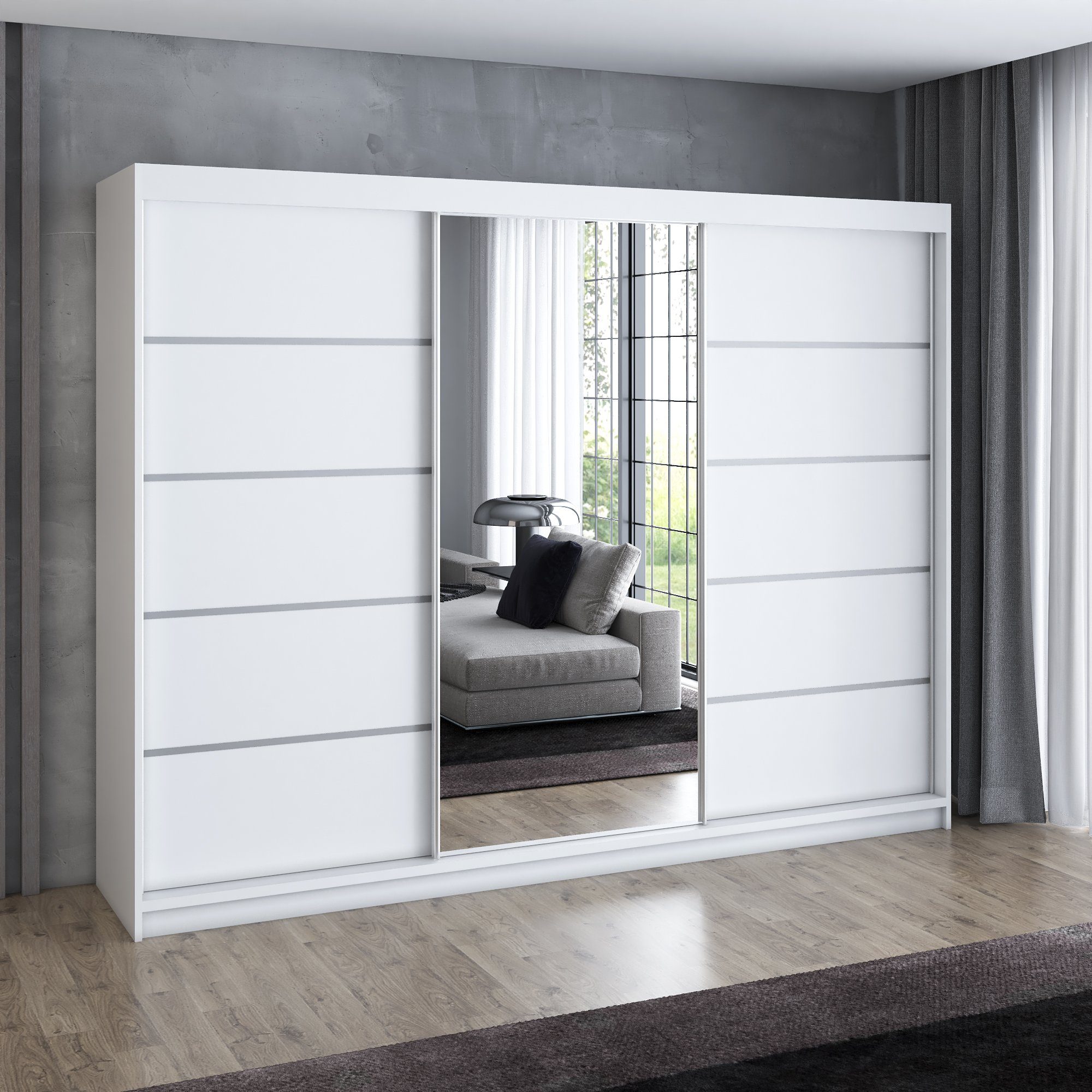 A&J MöbelLand GmbH Schiebetürenschrank VILUNO 3 mit 4 Schubladen und Spiegel (TOP ANGEBOT! Geräumiger Schrank mit einer Breite von 200 cm und Spiegel, ideal zur – Bild 2 von 5