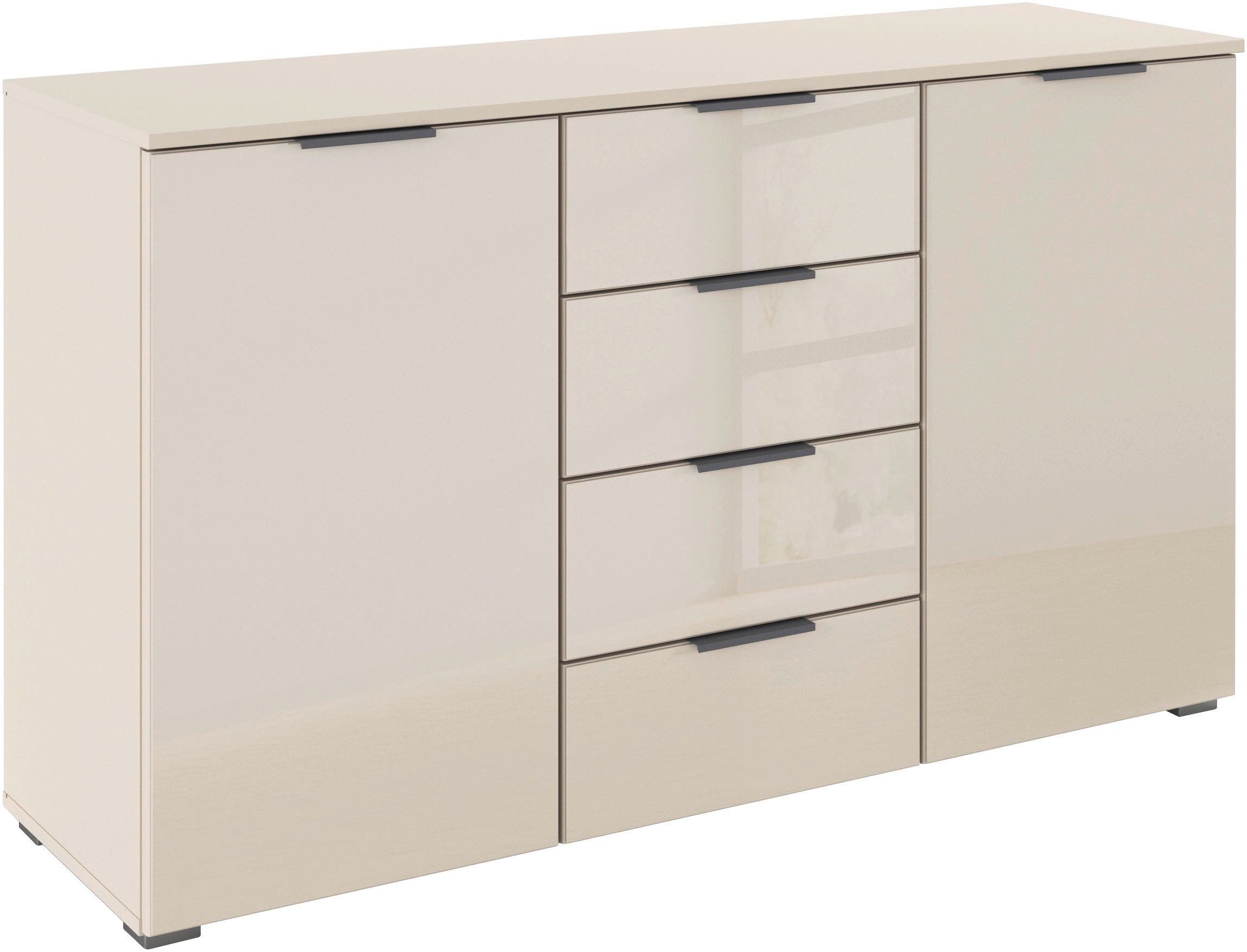OTTO home Kombikommode Sideboard Kombikommode Schubladenkommode AGORDO mit Glasfront (in zwei Griff-Farben, Breite 120 cm), vier große Schubladen, mit insgesamt 4 Einlegeböden MADE IN GERMANY