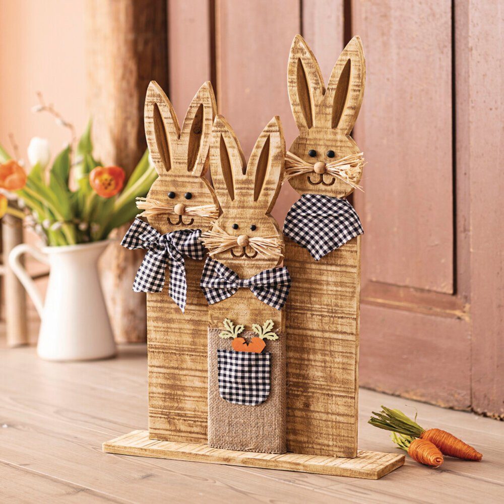 Home-trends24.de Osterfigur Osterhase Osterhasen Hase Hasen Trio Osterdeko Ostern Figur Holz XL